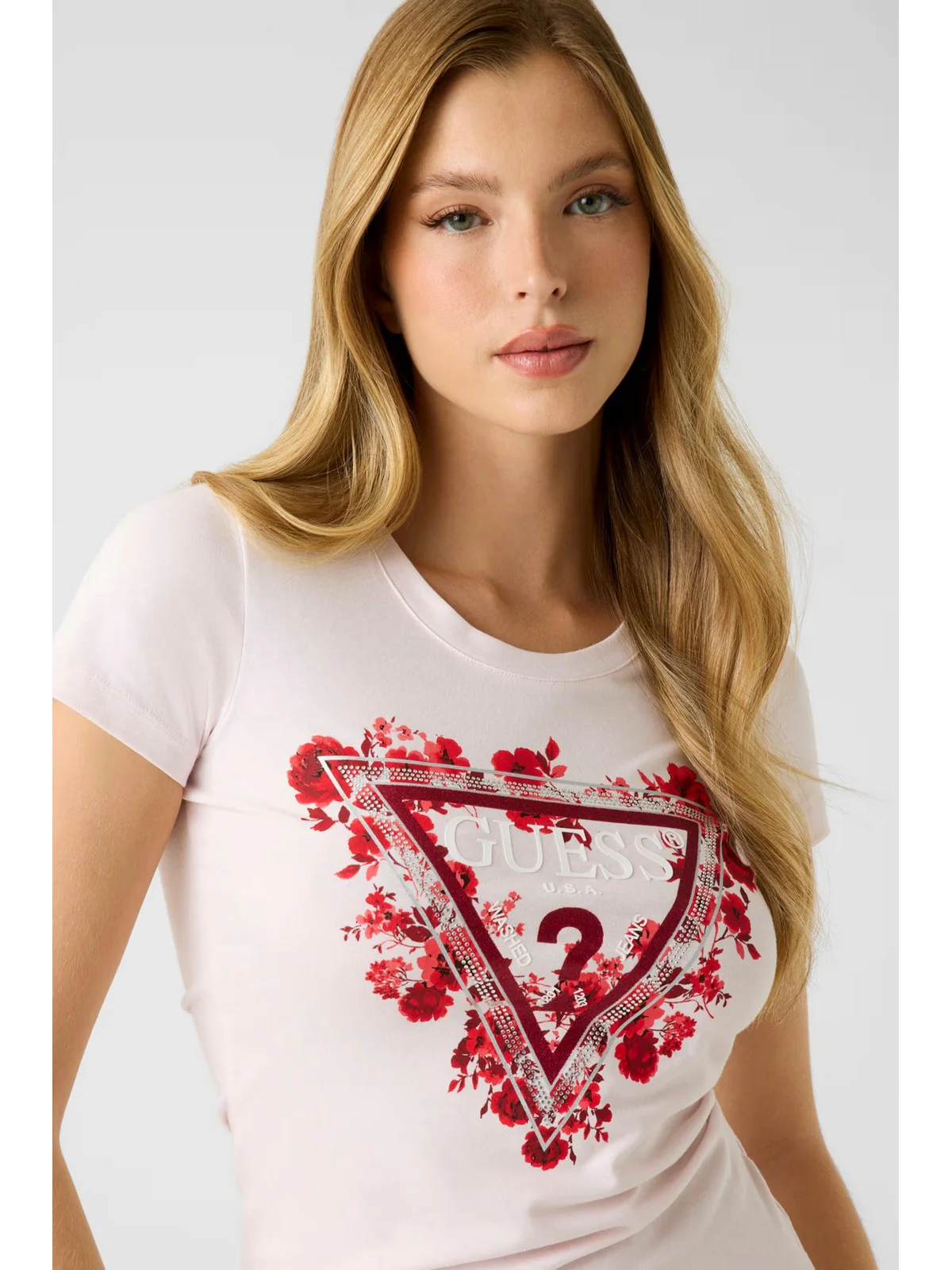 GUESS T-shirt Donna SS CN FLOWERS TRIANGLE TEE W6RI23 J1314 A627 DELICATE PINK - Image 5