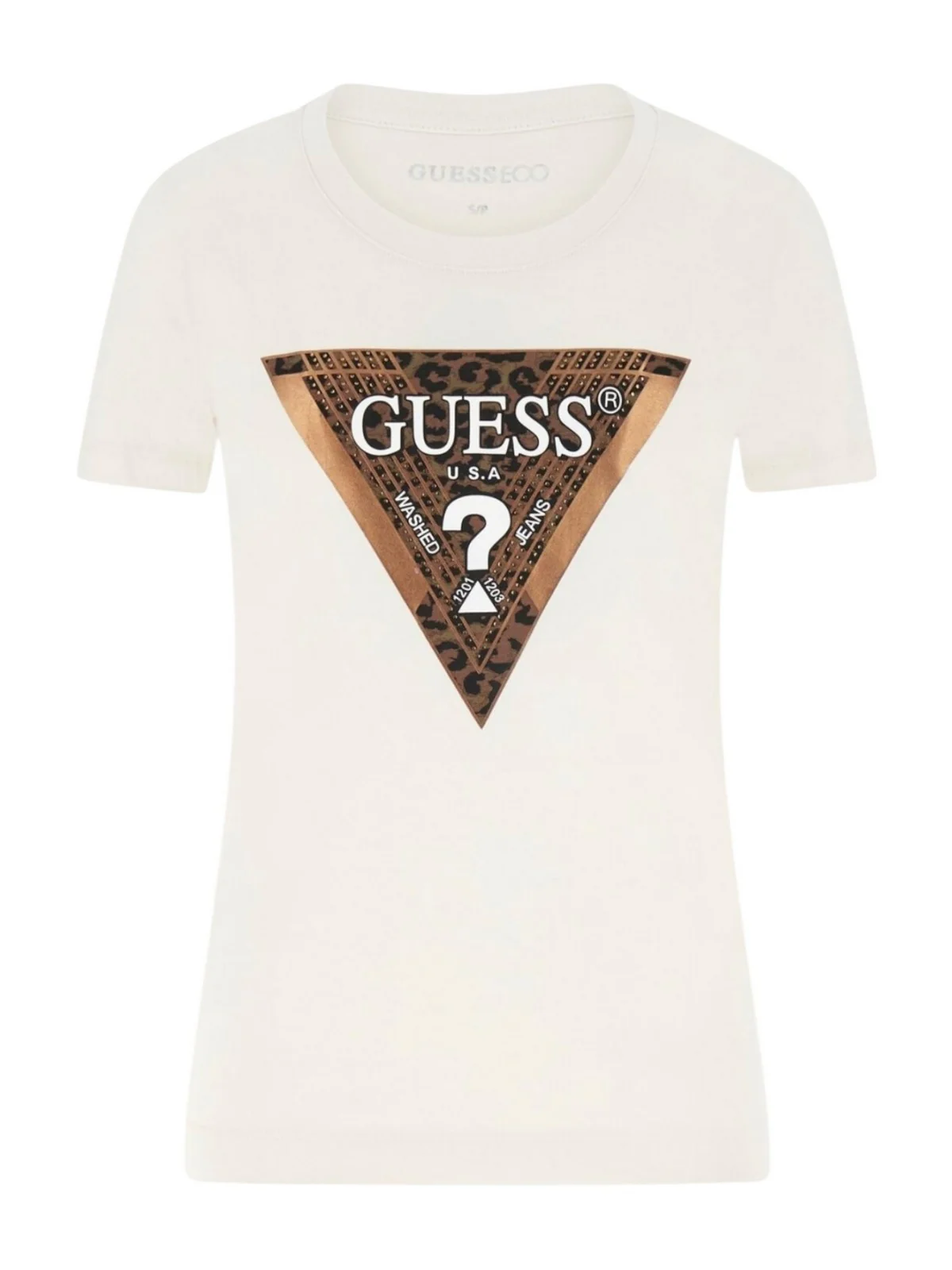 GUESS T-shirt Donna SS CN LEO TRIANGLE TEE W5BI28 J1314 G012 CREAM WHITE
