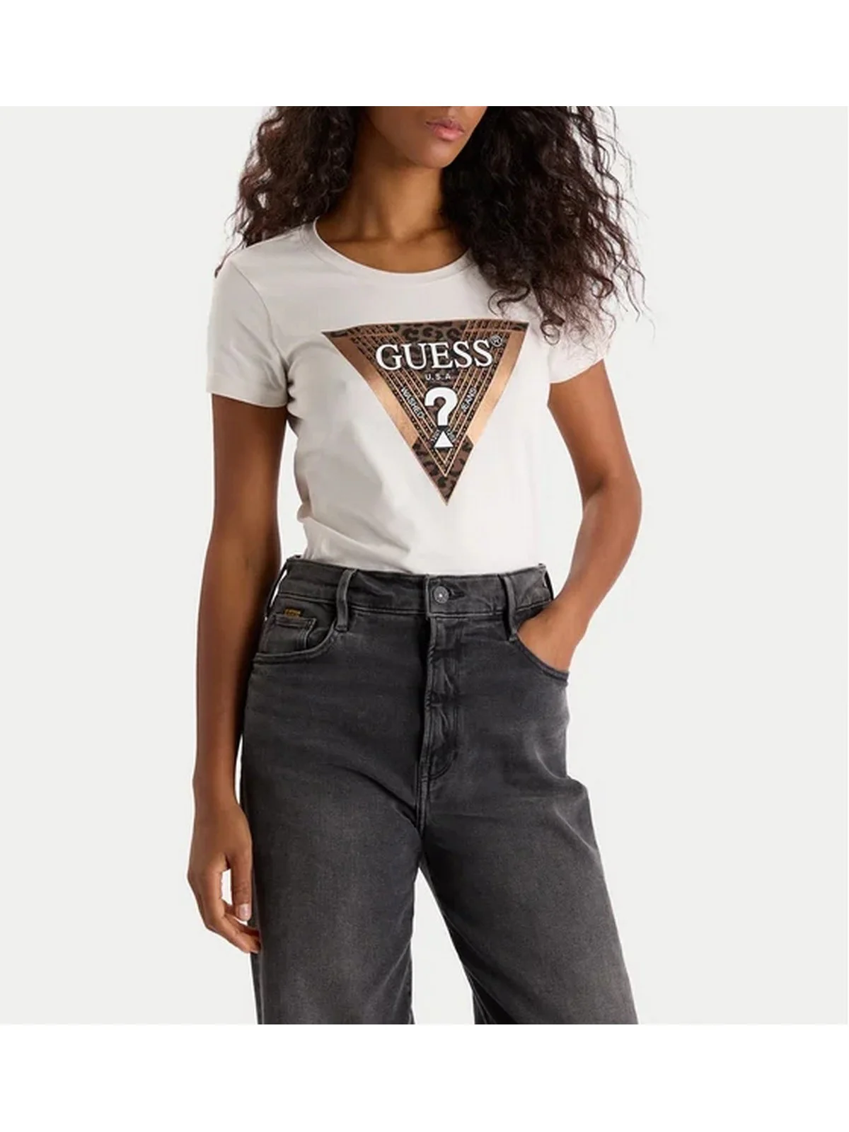 GUESS T-shirt Donna SS CN LEO TRIANGLE TEE W5BI28 J1314 G012 CREAM WHITE - Image 2