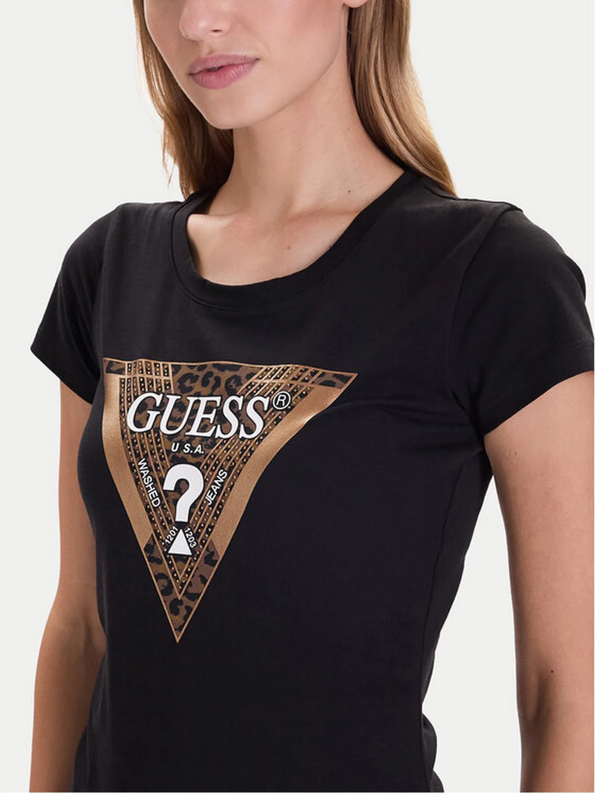 GUESS T-shirt Donna SS CN LEO TRIANGLE TEE W5BI28 J1314 JBLK Jet Black A996 - Image 2