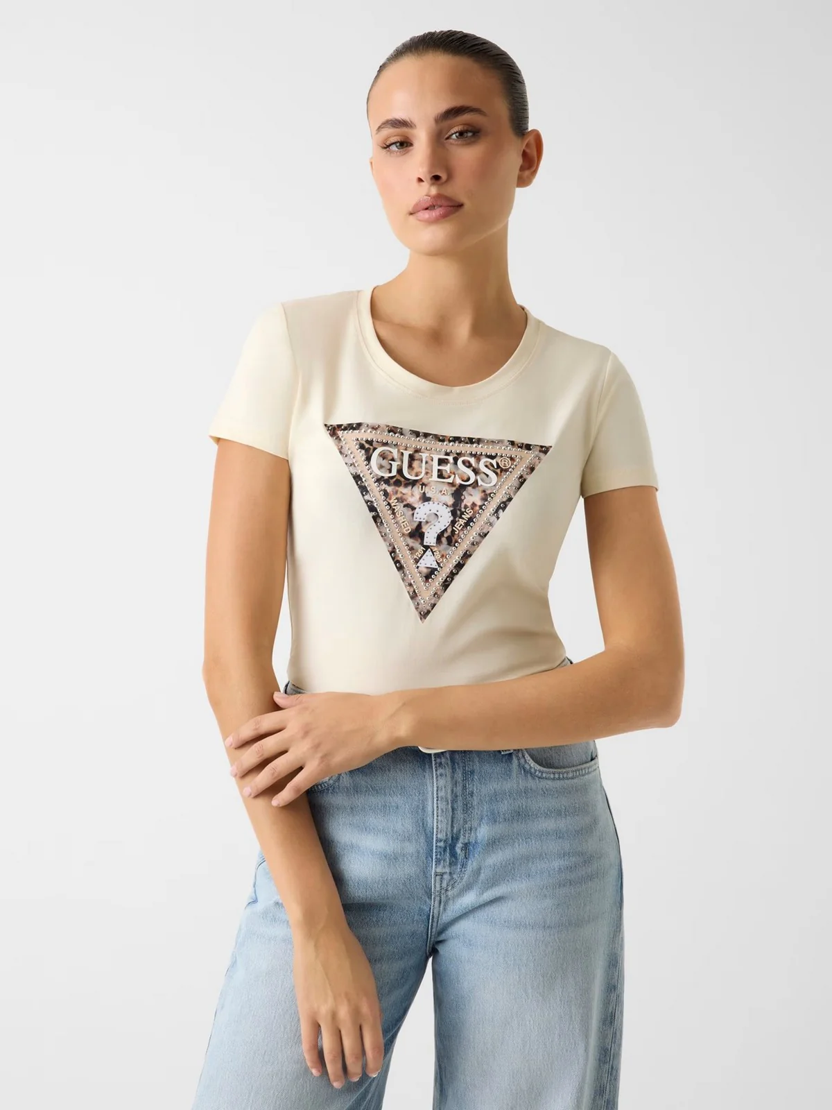GUESS T-shirt Donna SS CN LEO TRIANGLE TEE W6RI32 J1314 G047 PEARL WHITE - Image 2