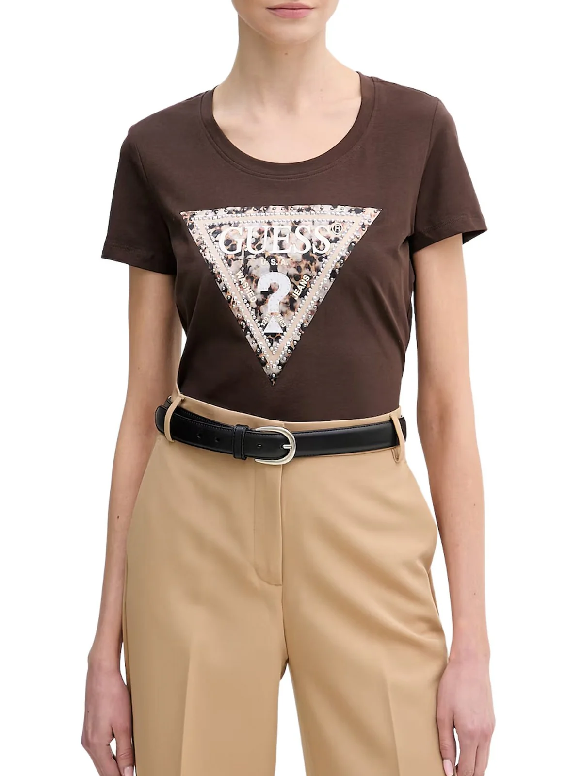 GUESS T-shirt Donna SS CN LEO TRIANGLE TEE W6RI32 J1314 G1EA DARK COFFEE - Image 2