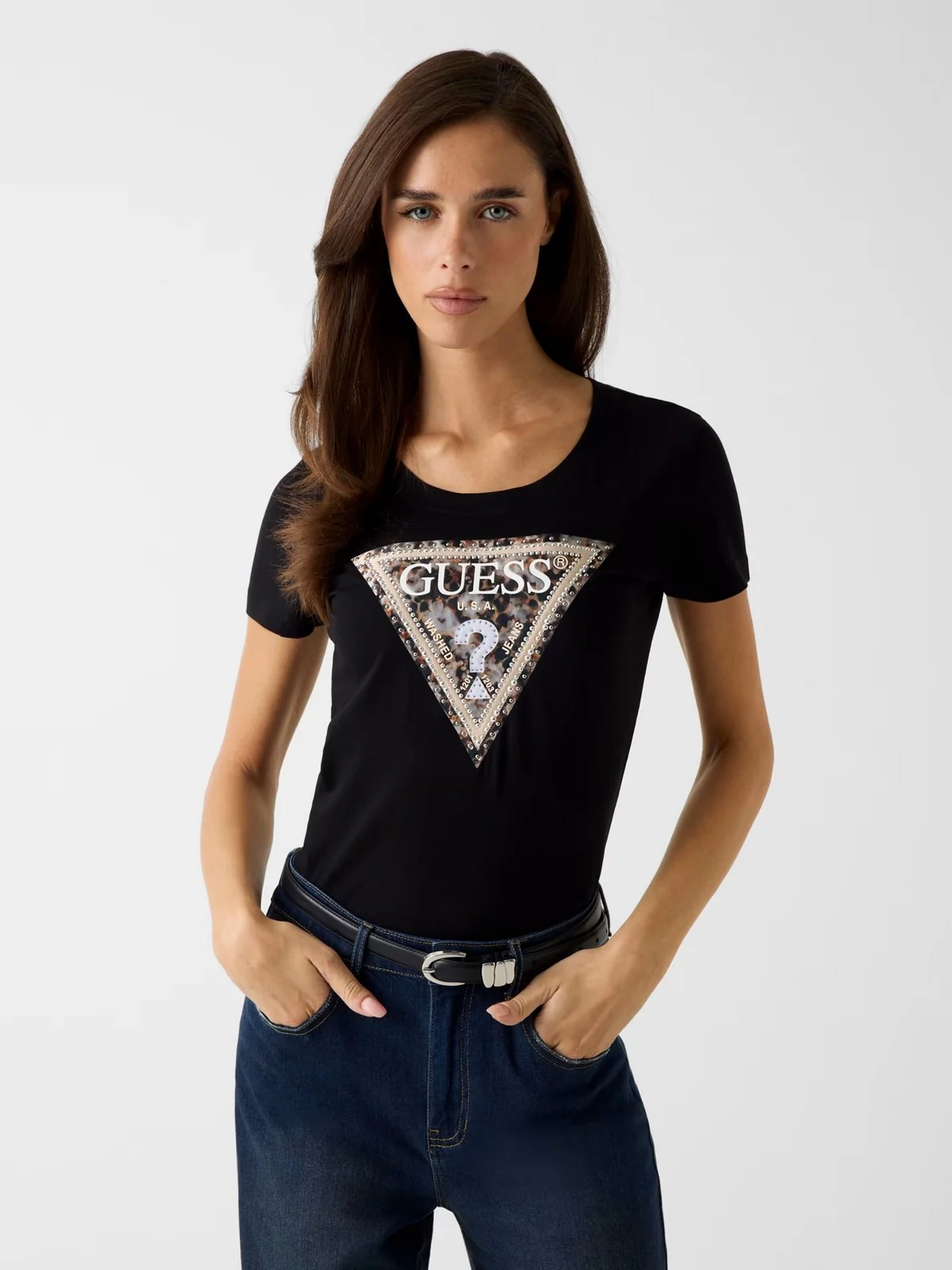 GUESS T-shirt Donna SS CN LEO TRIANGLE TEE W6RI32 J1314 JBLK Jet Black A996 - Image 2