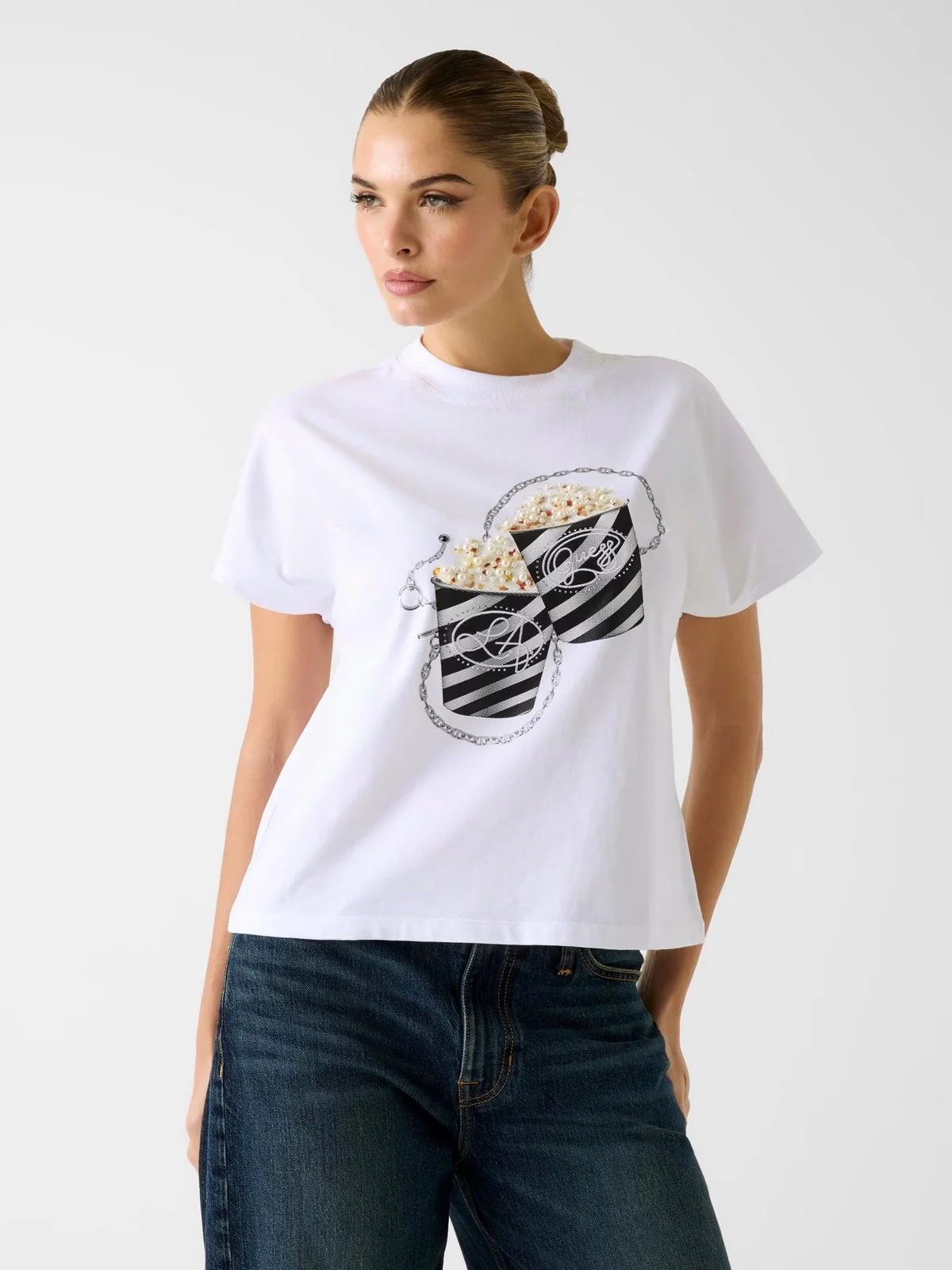GUESS T-shirt Donna SS CN POPCORN TEE W6RI28 I3Z14 G011 PURE WHITE - Image 2