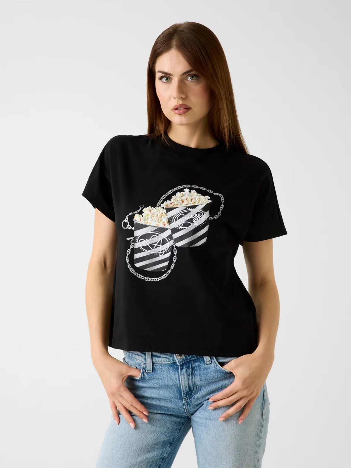 GUESS T-shirt Donna SS CN POPCORN TEE W6RI28 I3Z14 JBLK Jet Black A996 - Image 2