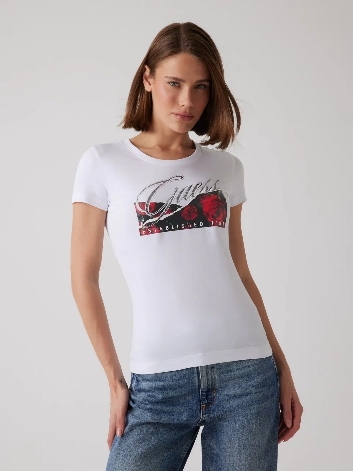 GUESS T-shirt Donna SS CN ROSES PRINT W5RI03 J1314 G011 Bianco - Image 2