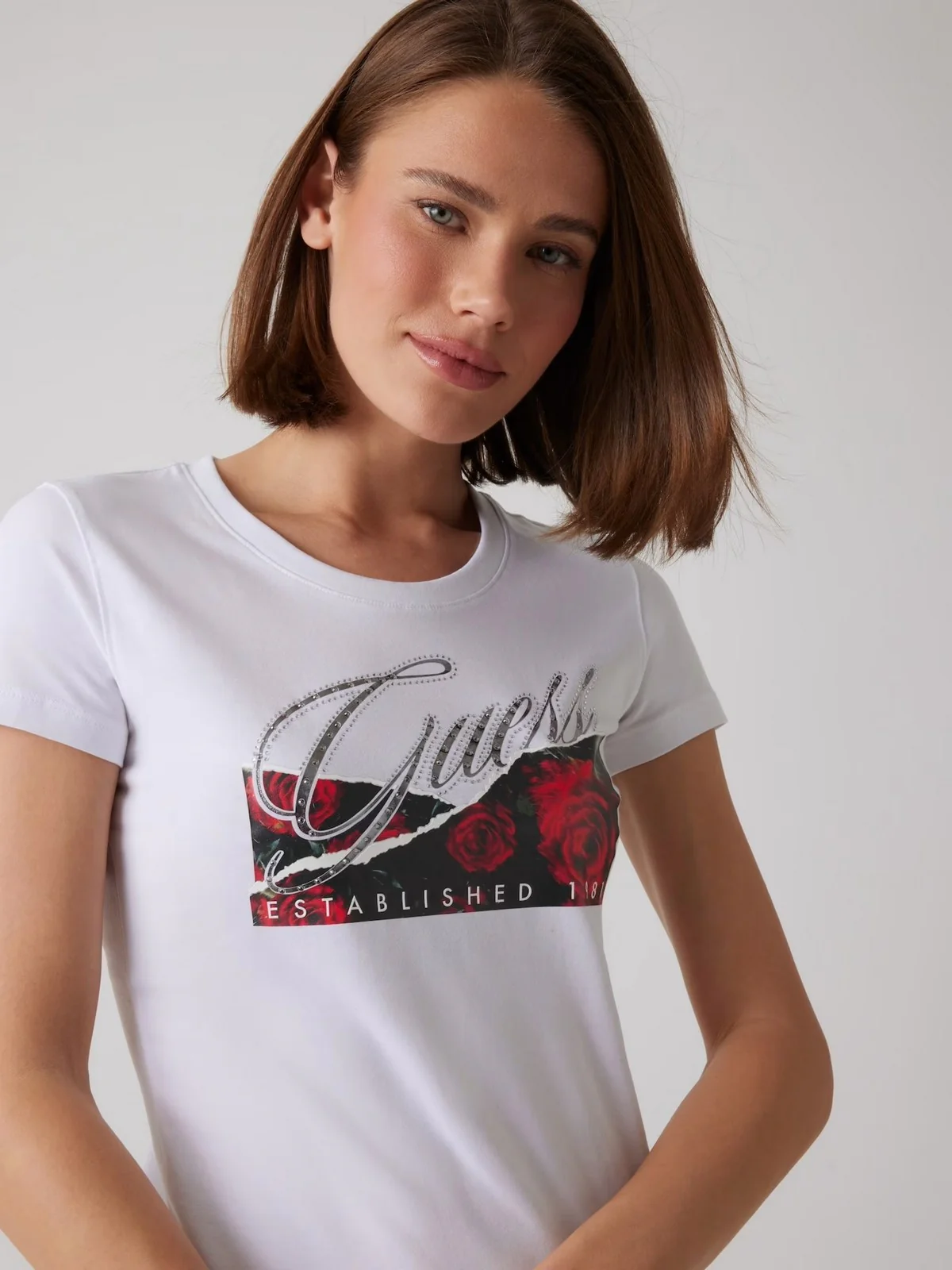 GUESS T-shirt Donna SS CN ROSES PRINT W5RI03 J1314 G011 Bianco - Image 4