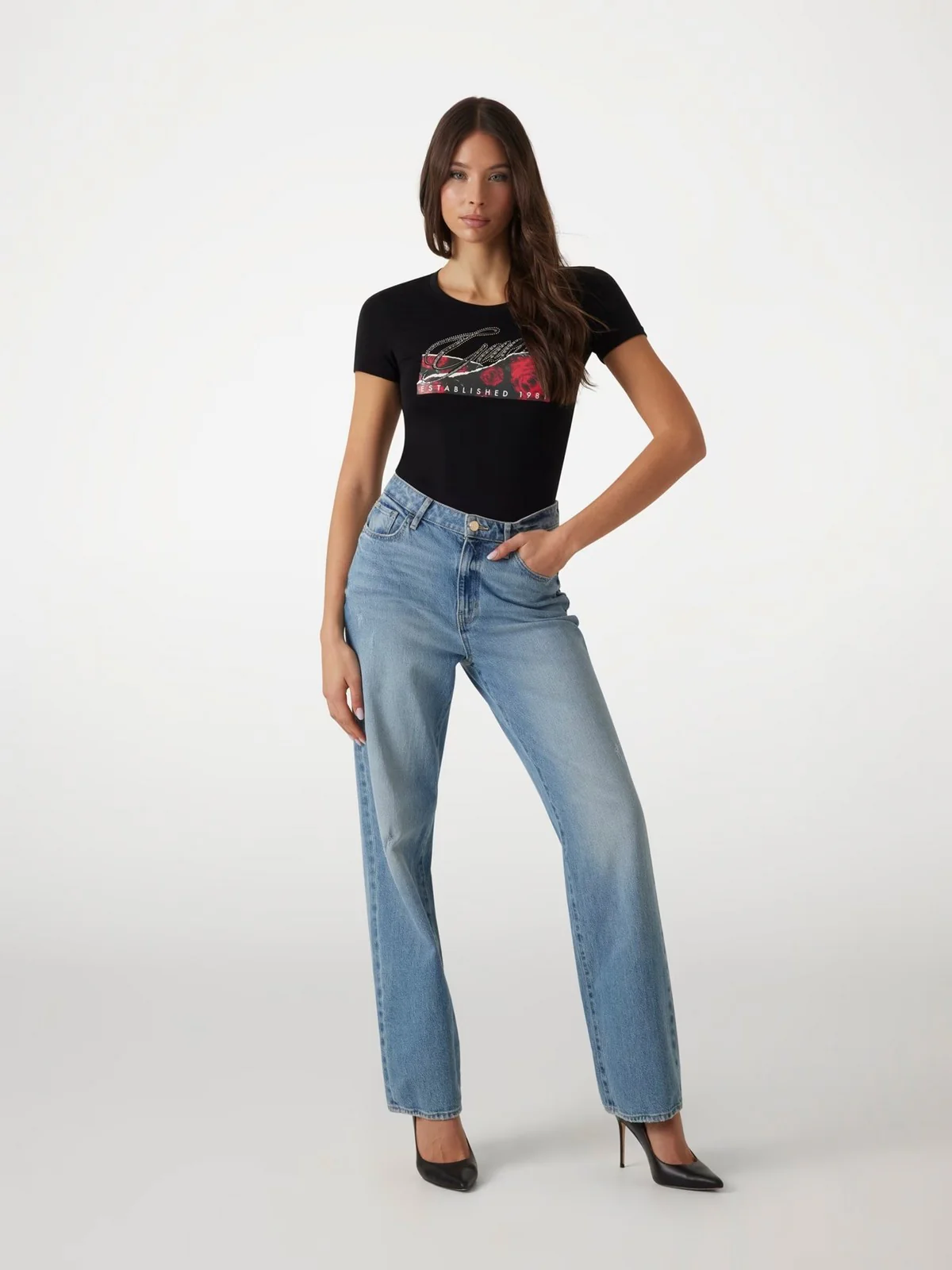 GUESS T-shirt Donna SS CN ROSES PRINT W5RI03 J1314 JBLK Nero - Image 5