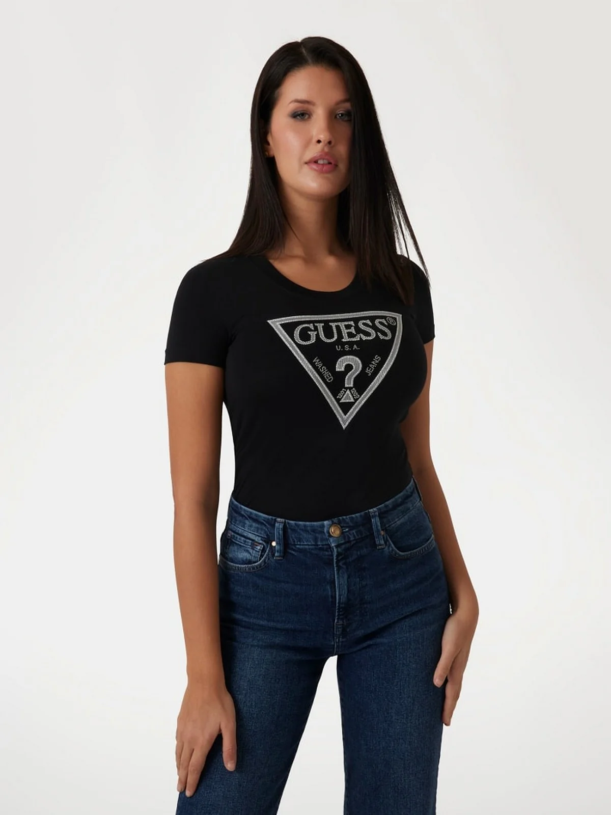 GUESS T-shirt Donna SS CN SHINY TRIANGLE TEE W5RI11 J1314 JBLK Nero - Image 2