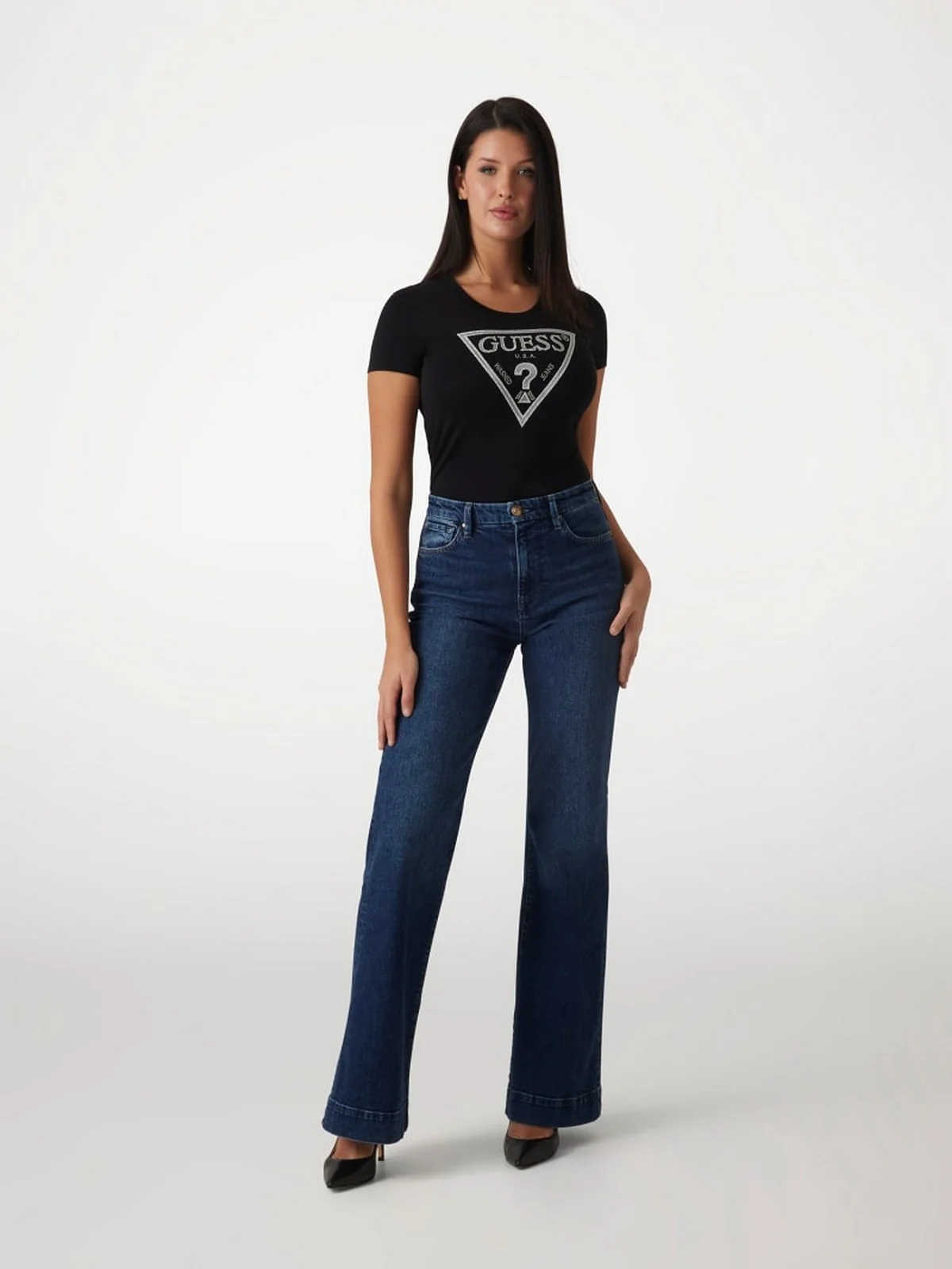 GUESS T-shirt Donna SS CN SHINY TRIANGLE TEE W5RI11 J1314 JBLK Nero - Image 5