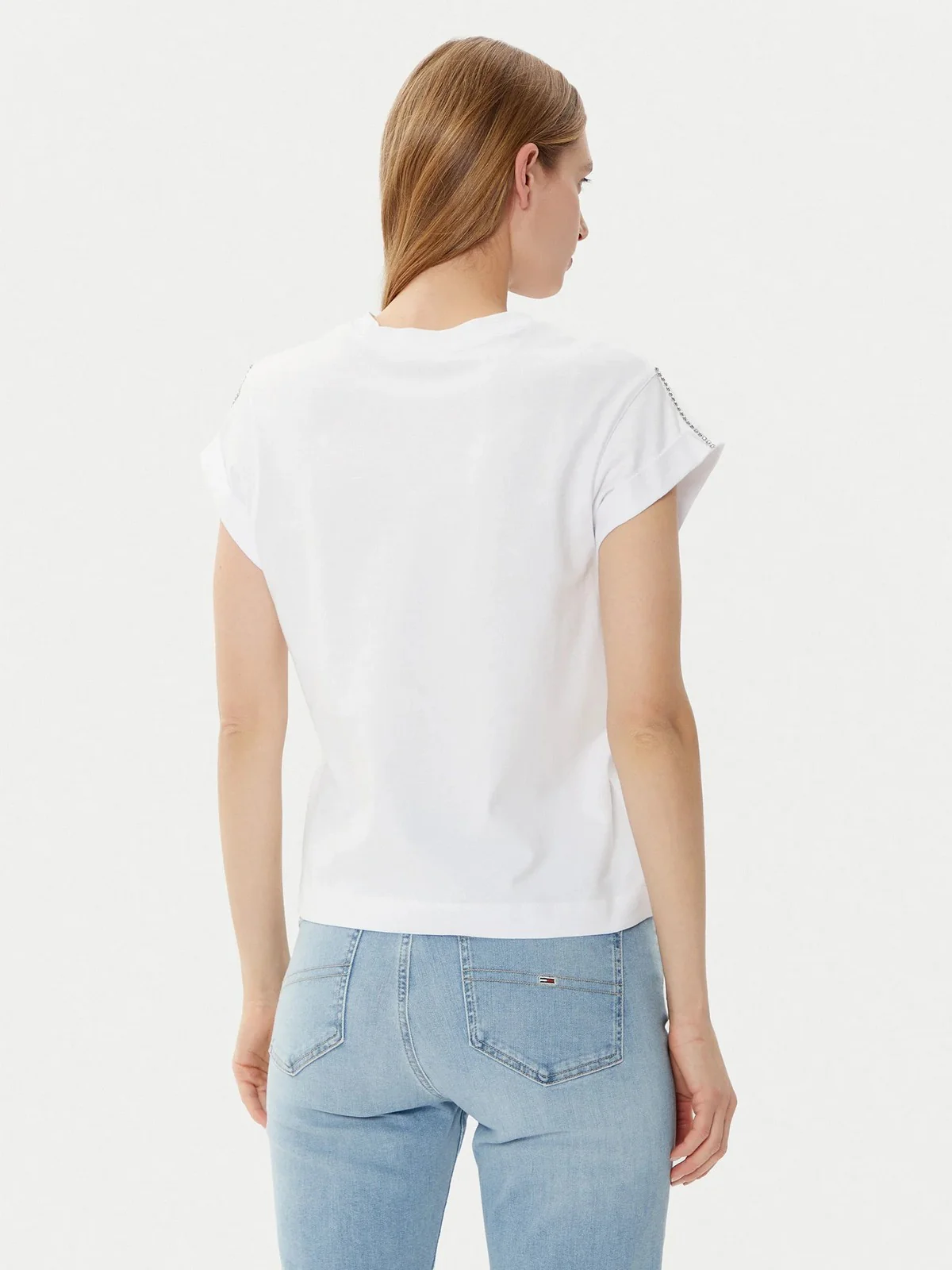 GUESS T-shirt Donna SS CN SLEEVES STRASS DETAIL W5RI06 I3Z14 G011 Bianco - Image 3