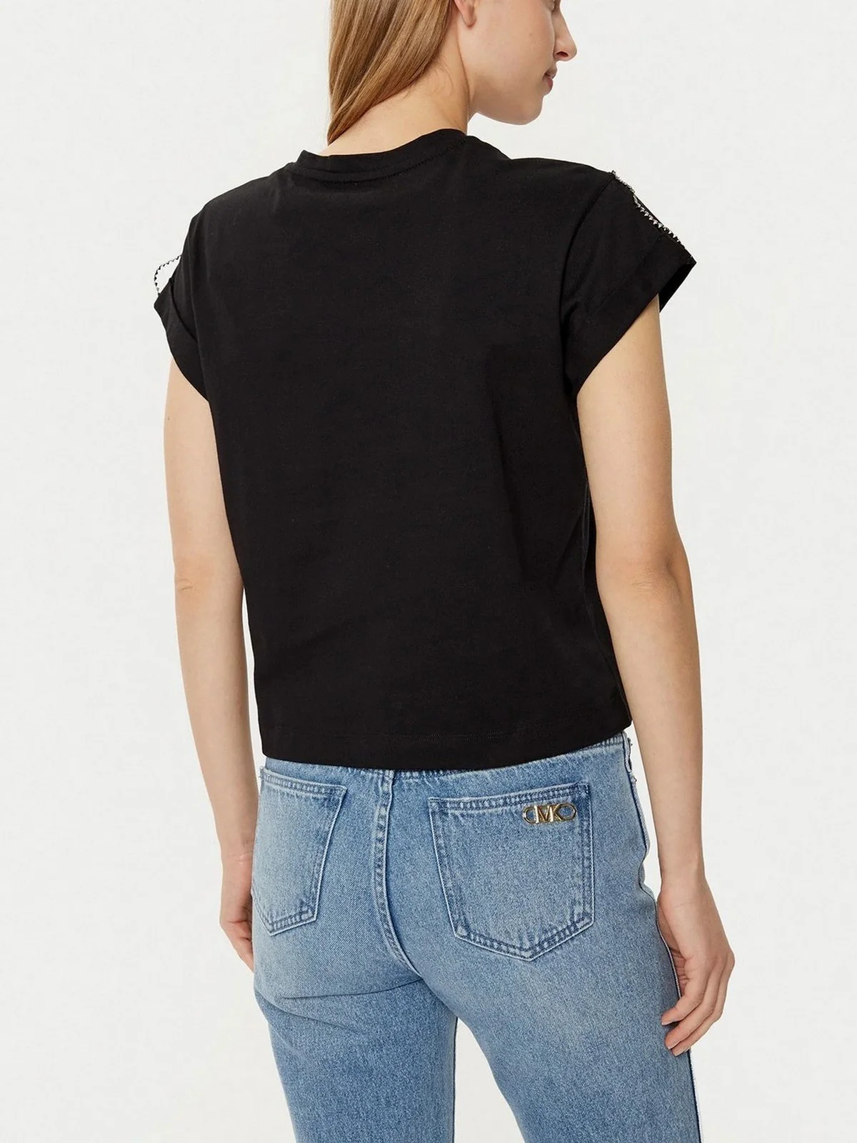 GUESS T-shirt Donna SS CN SLEEVES STRASS DETAIL W5RI06 I3Z14 JBLK Nero - Image 3