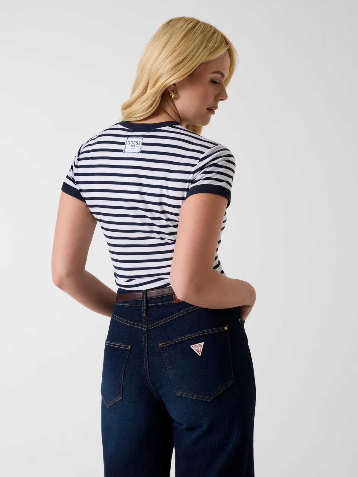 GUESS T-shirt Donna SS CN STRIPED MINI 4G LOGO TEE W6GI18 K3040 SM1L BLACKENED BLUE AND W - Image 3