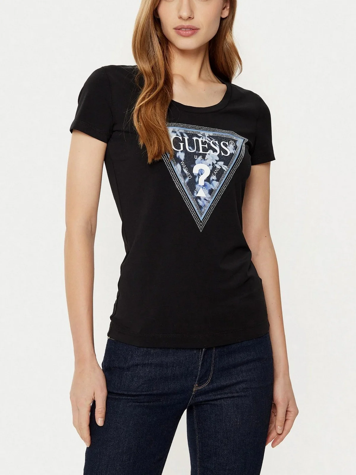 GUESS T-shirt Donna SS CN TRIANGLE FLOWER TEE W5RI00 J1314 JBLK Nero - Image 2