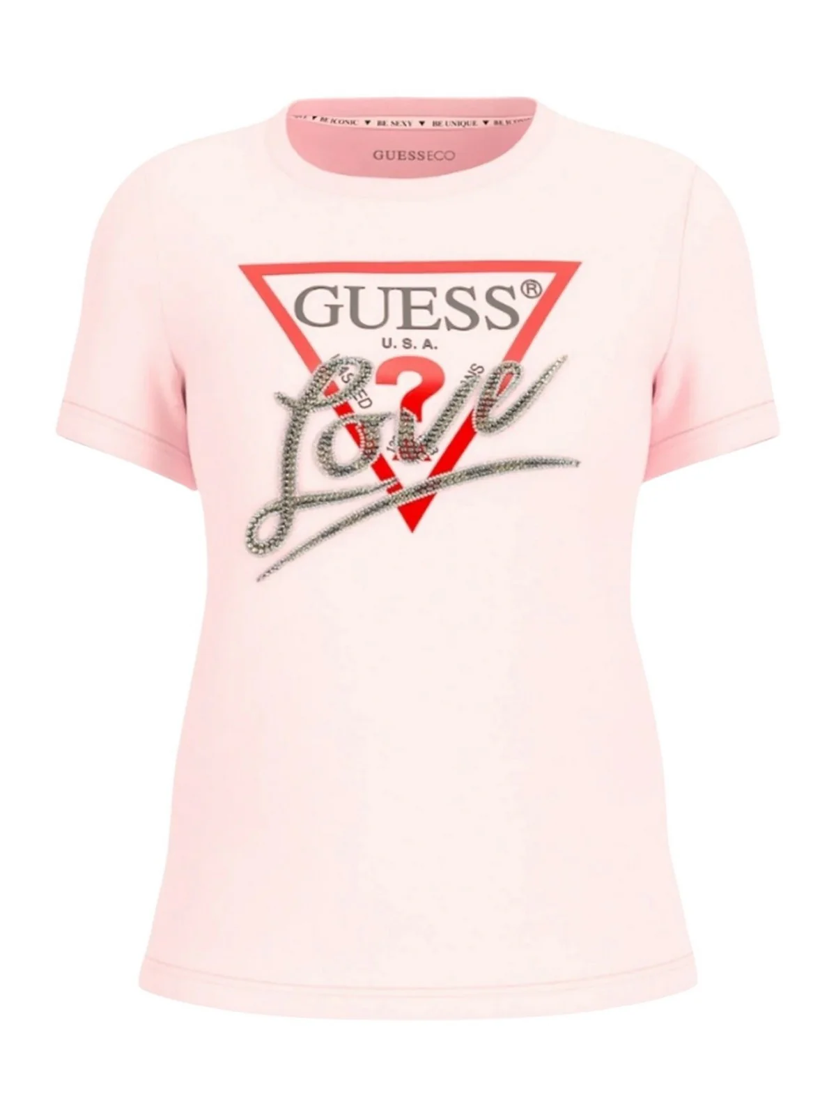 GUESS T-shirt Donna SS CN TRIANGLE LOVE TEE W5RI10 I3Z14 A60W Rosa