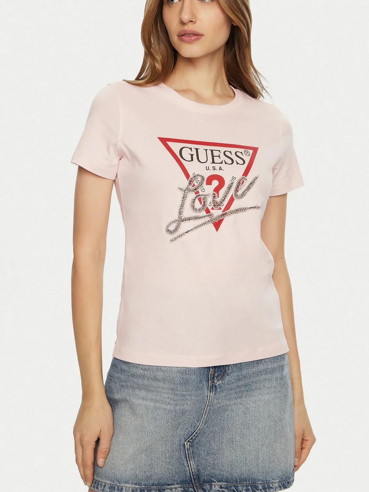 GUESS T-shirt Donna SS CN TRIANGLE LOVE TEE W5RI10 I3Z14 A60W Rosa - Image 2