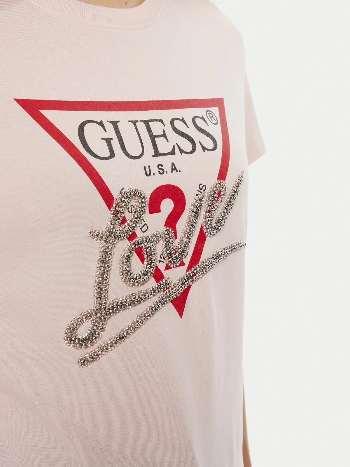 GUESS T-shirt Donna SS CN TRIANGLE LOVE TEE W5RI10 I3Z14 A60W Rosa - Image 4