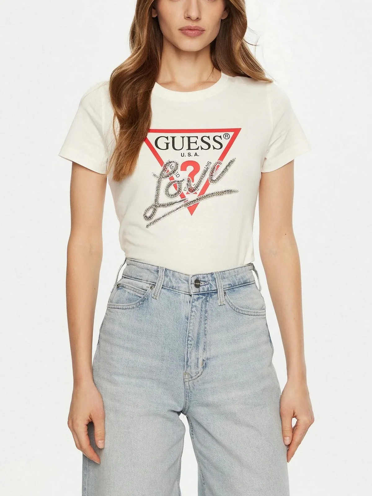 GUESS T-shirt Donna SS CN TRIANGLE LOVE TEE W5RI10 I3Z14 G012 Bianco - Image 2