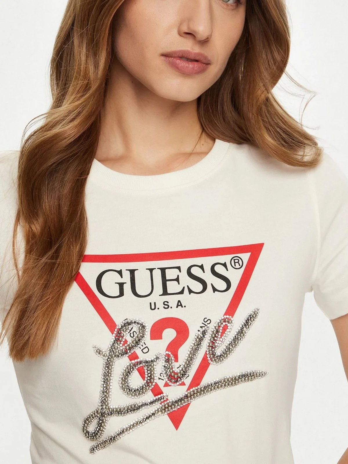GUESS T-shirt Donna SS CN TRIANGLE LOVE TEE W5RI10 I3Z14 G012 Bianco - Image 4