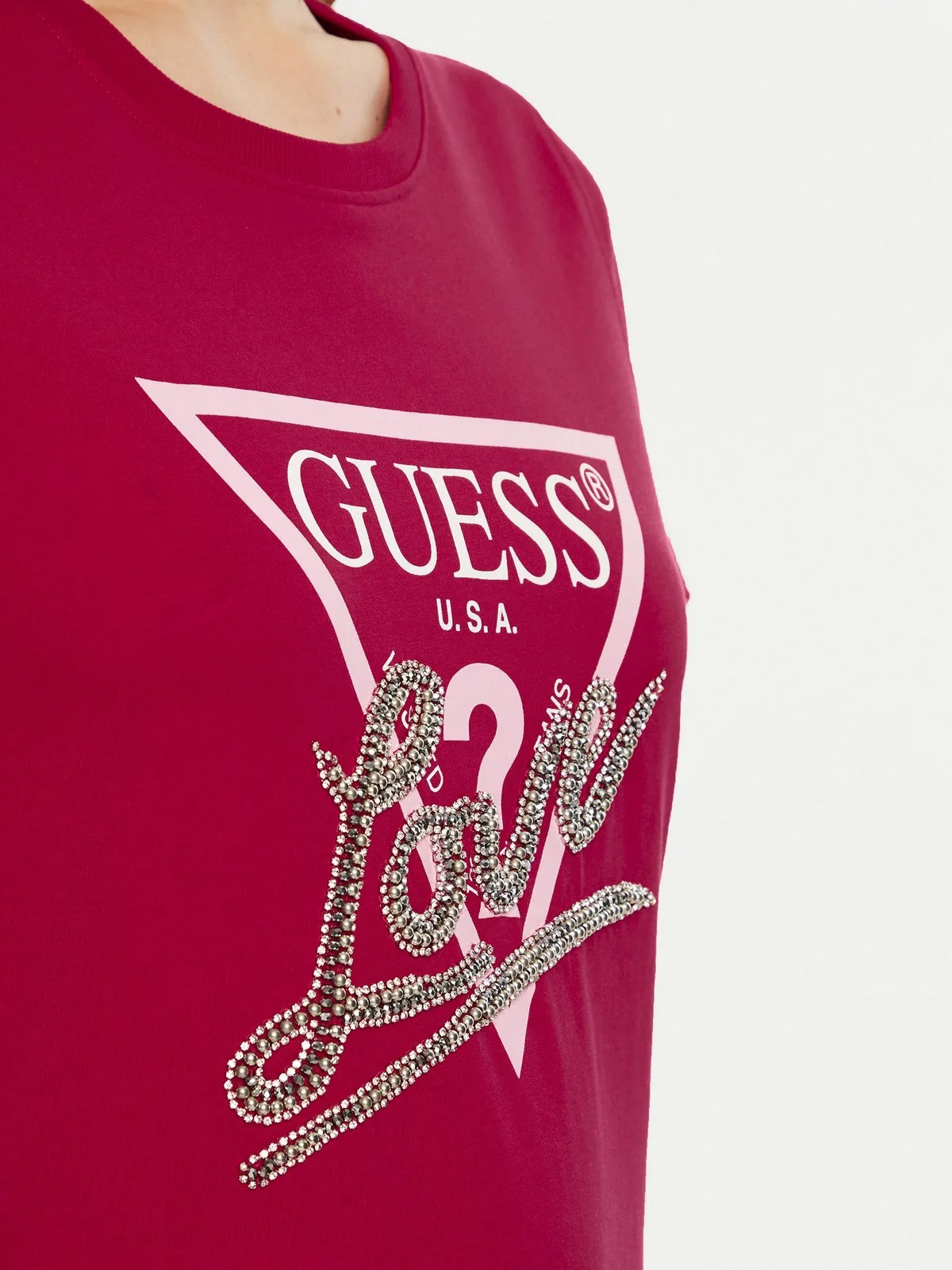 GUESS T-shirt Donna SS CN TRIANGLE LOVE TEE W5RI10 I3Z14 G574 Rosso - Image 4