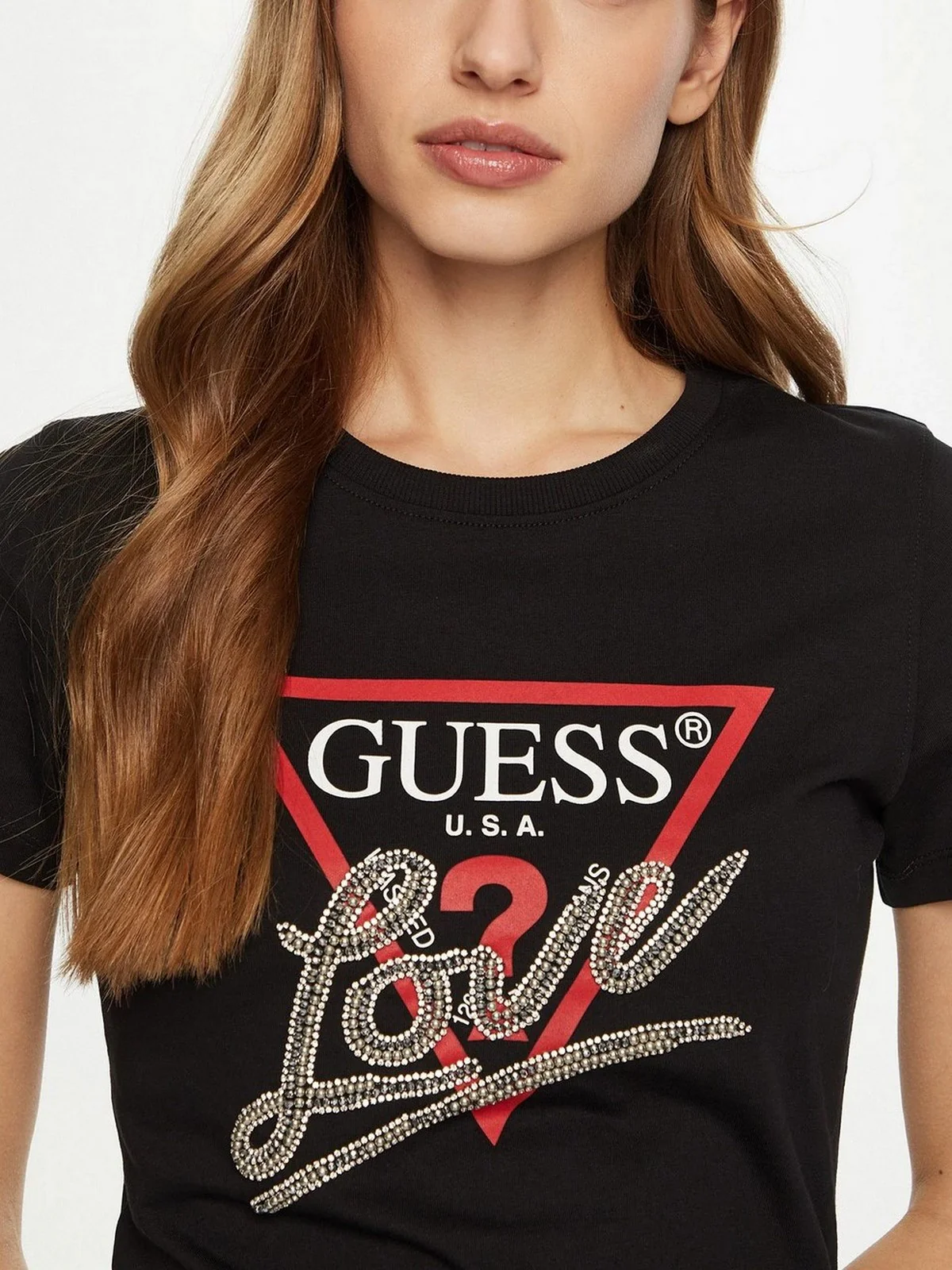 GUESS T-shirt Donna SS CN TRIANGLE LOVE TEE W5RI10 I3Z14 JBLK Nero - Image 4