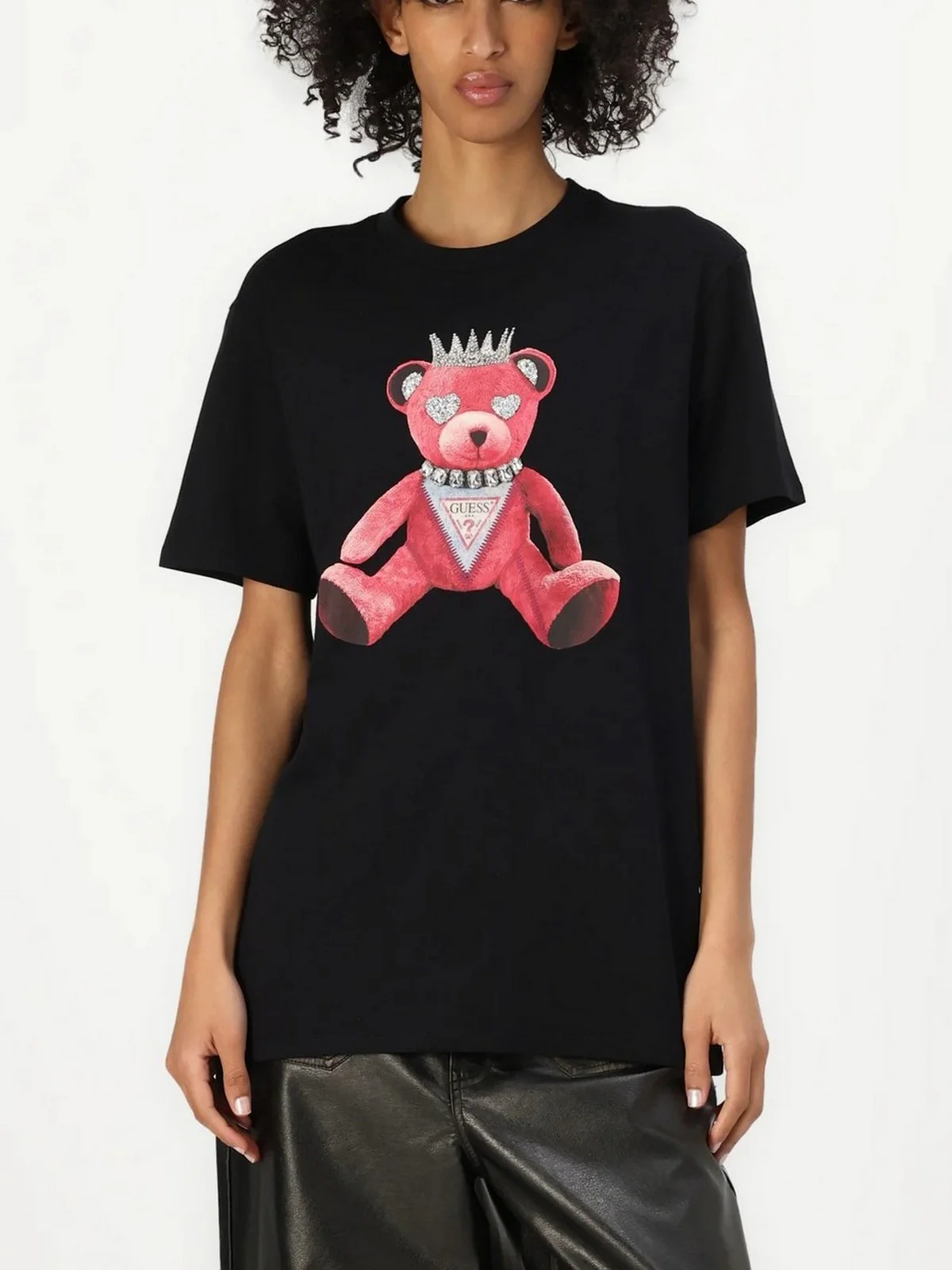 GUESS T-shirt Donna SS PINK BEAR NEW CREW TEE W5RI30 K9RM1 JBLK Nero - Image 2
