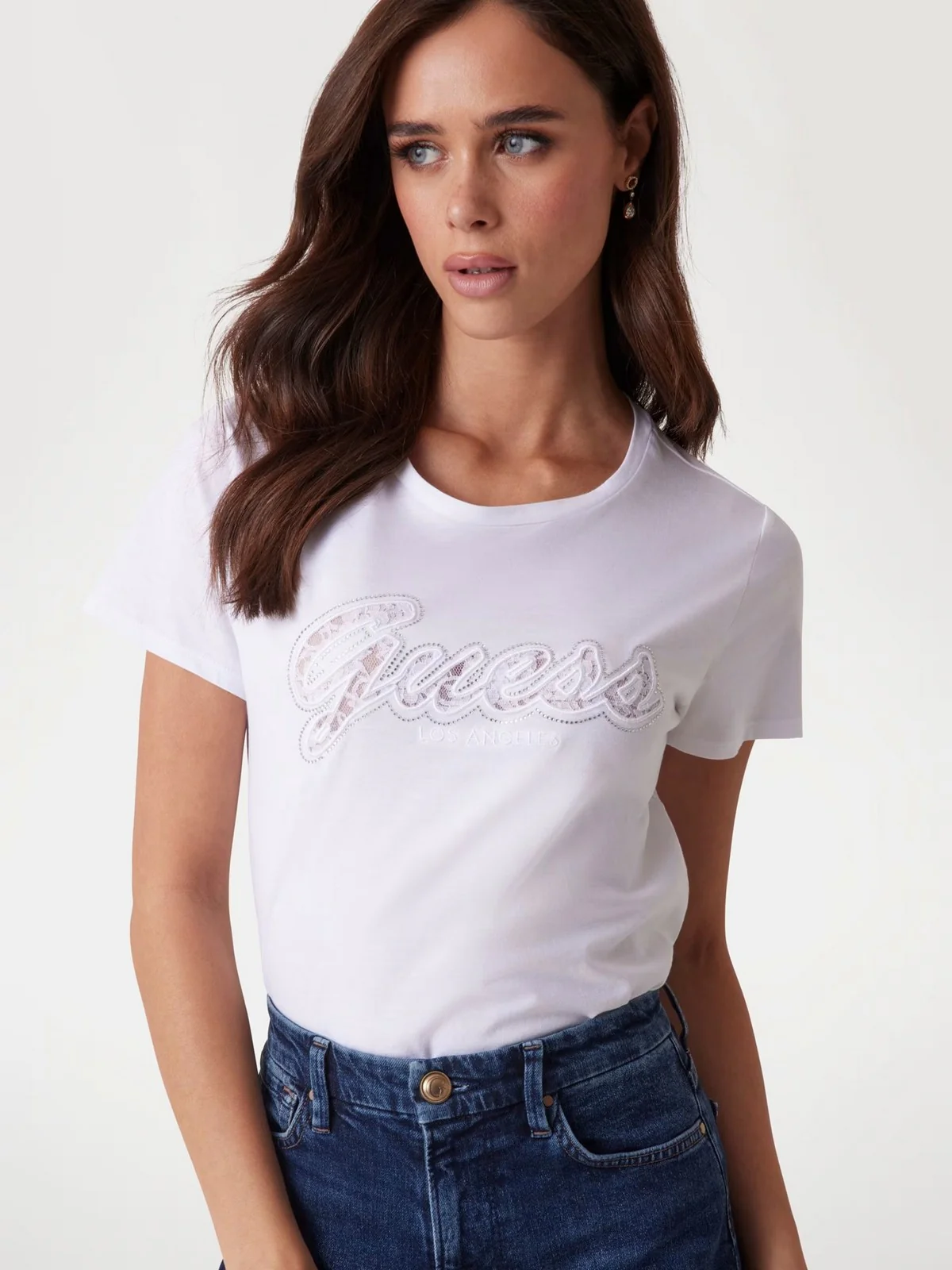 GUESS T-shirt Donna SS SCRIPT LACE LOGO EASY TEE W5RI08 K9RM1 G011 Bianco - Image 2
