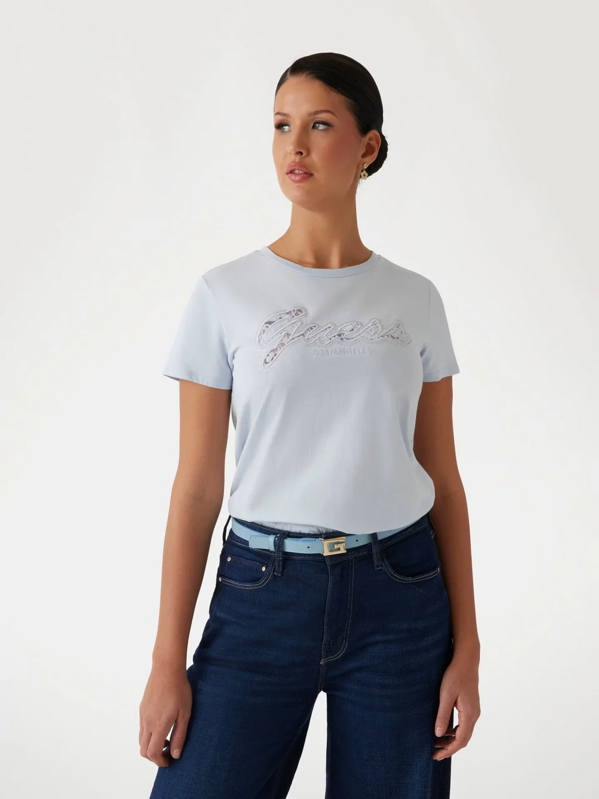 GUESS T-shirt Donna SS SCRIPT LACE LOGO EASY TEE W5RI08 K9RM1 G7S1 Blu - Image 2