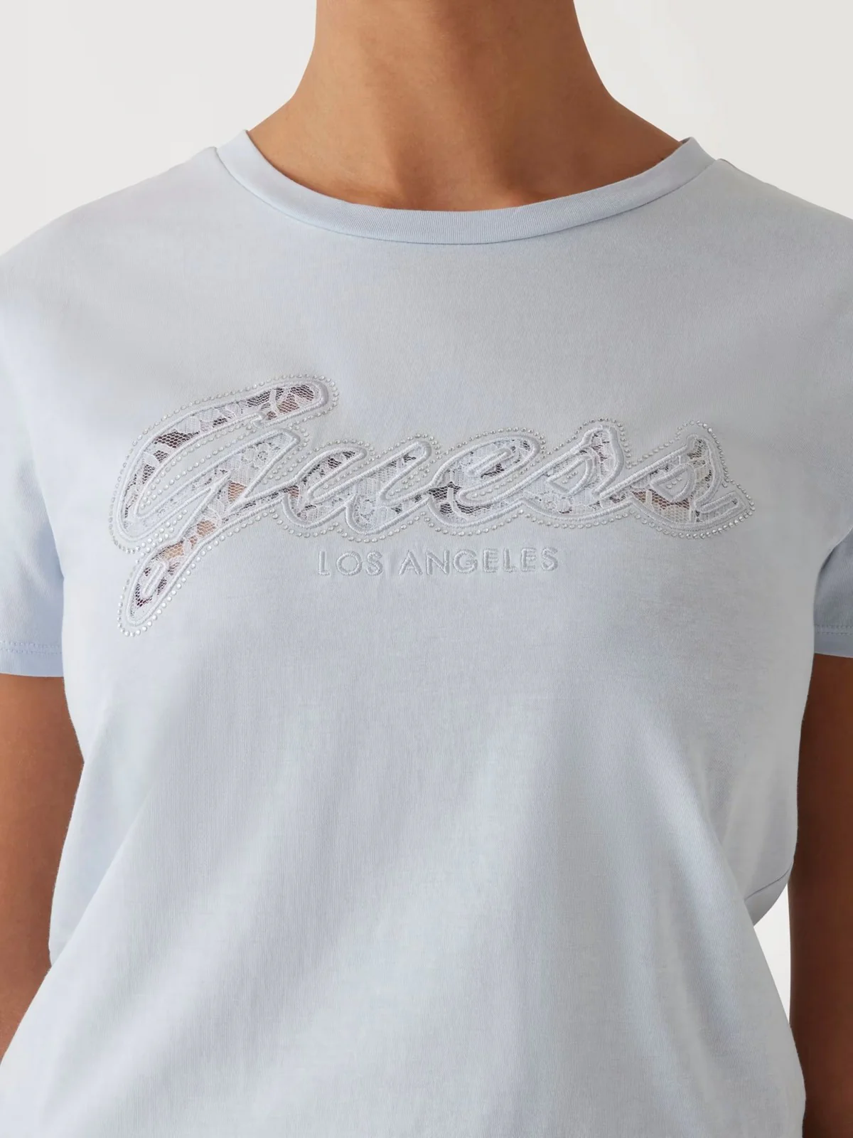 GUESS T-shirt Donna SS SCRIPT LACE LOGO EASY TEE W5RI08 K9RM1 G7S1 Blu - Image 4