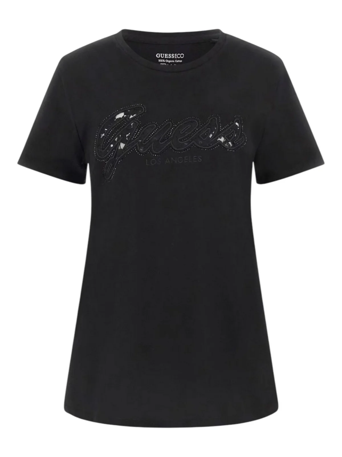 GUESS T-shirt Donna SS SCRIPT LACE LOGO EASY TEE W5RI08 K9RM1 JBLK Nero
