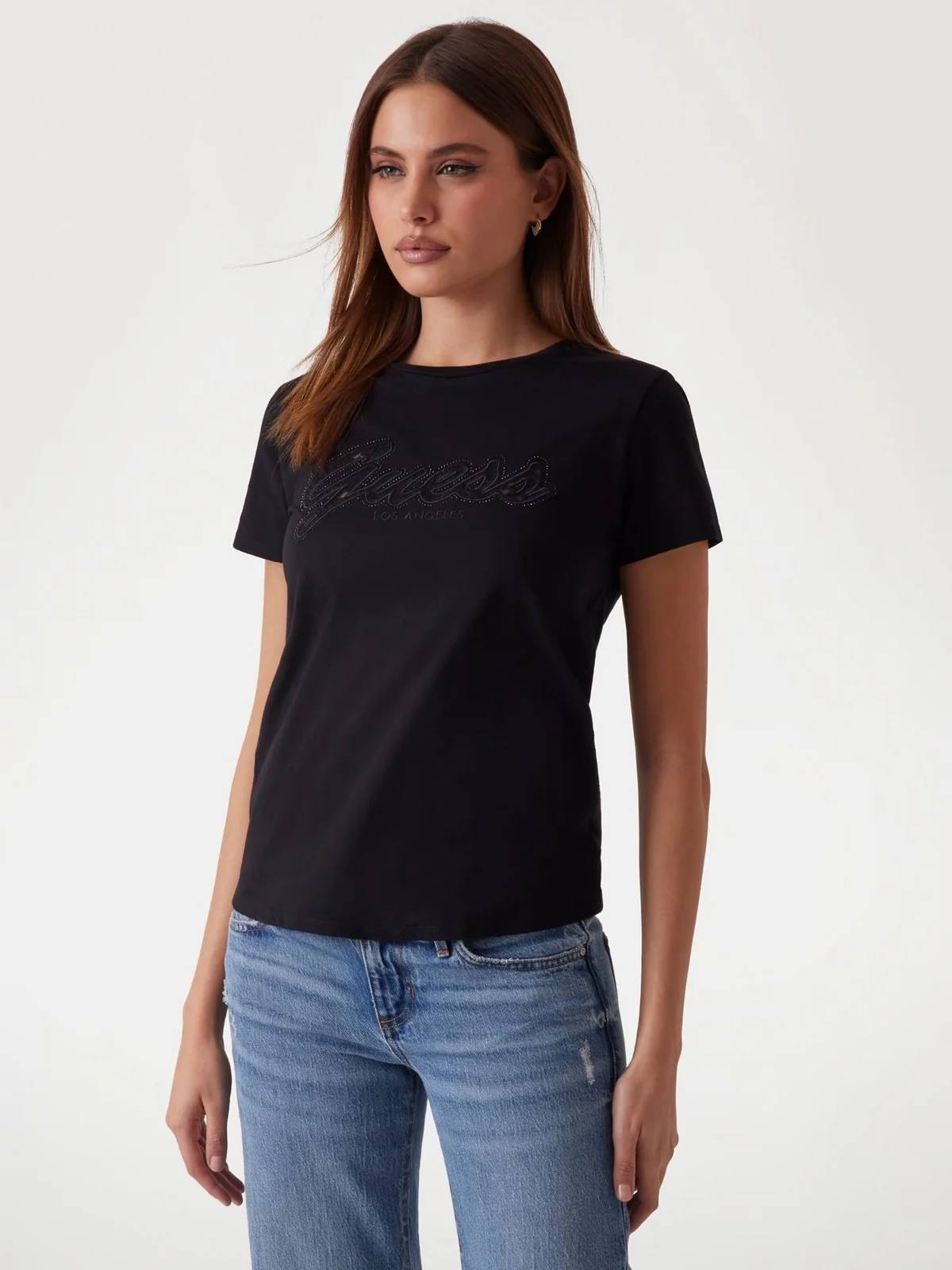 GUESS T-shirt Donna SS SCRIPT LACE LOGO EASY TEE W5RI08 K9RM1 JBLK Nero - Image 2
