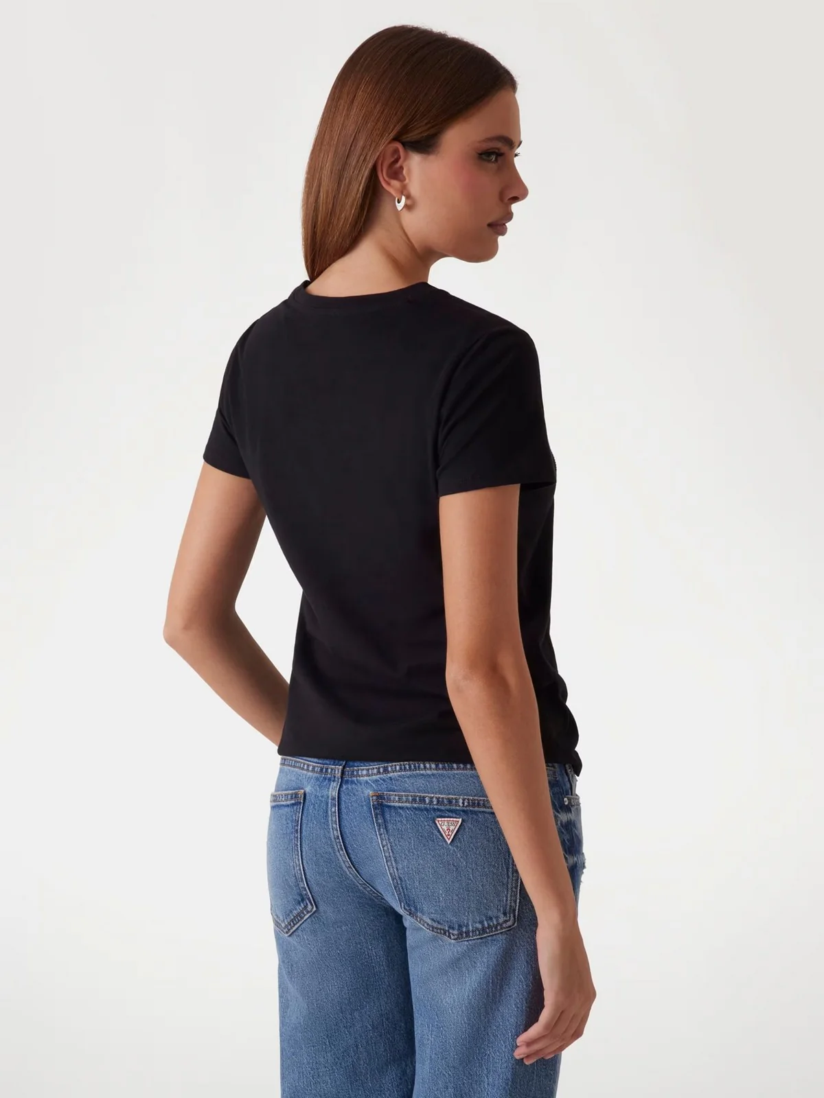 GUESS T-shirt Donna SS SCRIPT LACE LOGO EASY TEE W5RI08 K9RM1 JBLK Nero - Image 4