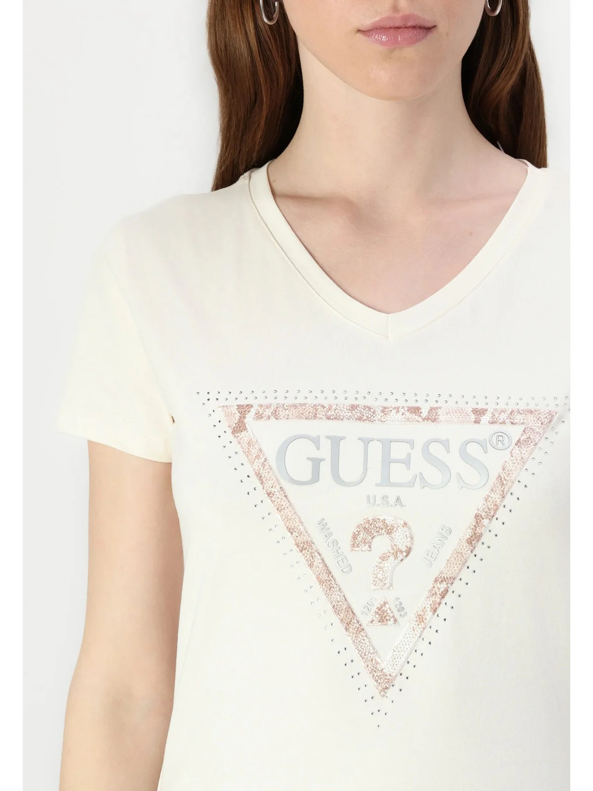GUESS T-shirt Donna SS VN PYTHON TRIANGLE TEE W5RI21 J1314 A90F CEMENTO - Image 2