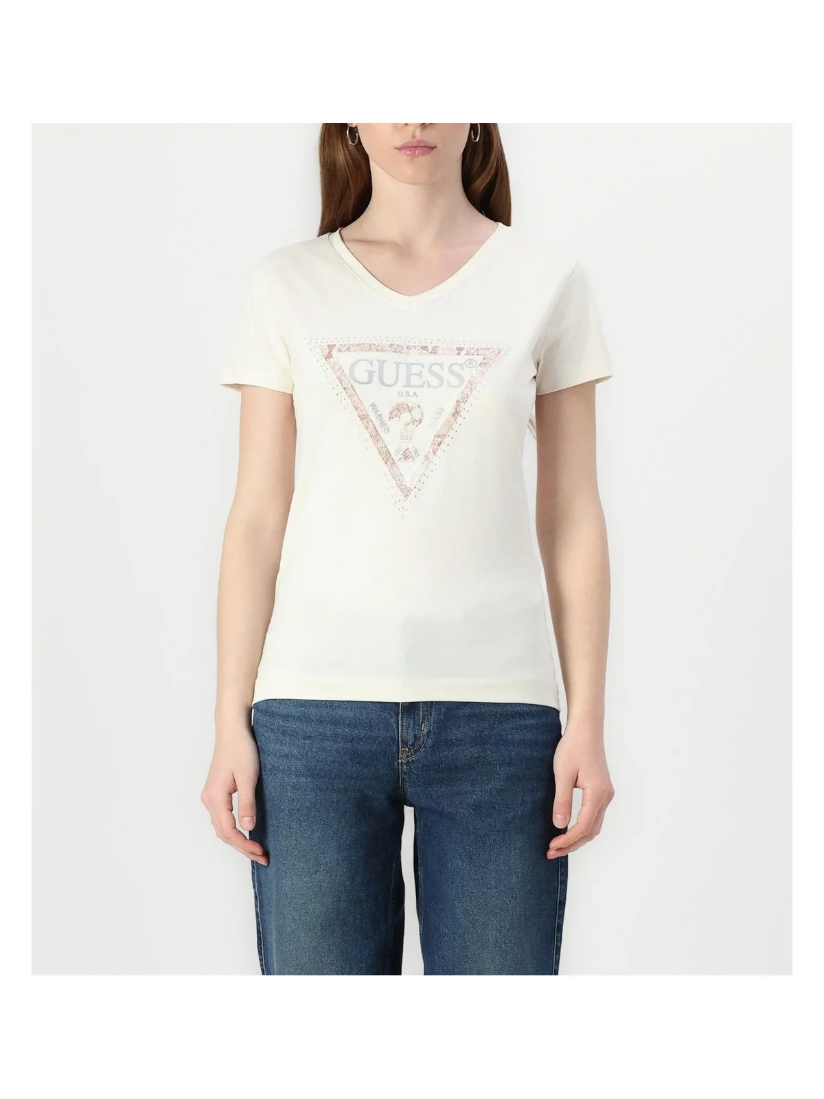 GUESS T-shirt Donna SS VN PYTHON TRIANGLE TEE W5RI21 J1314 A90F CEMENTO - Image 4