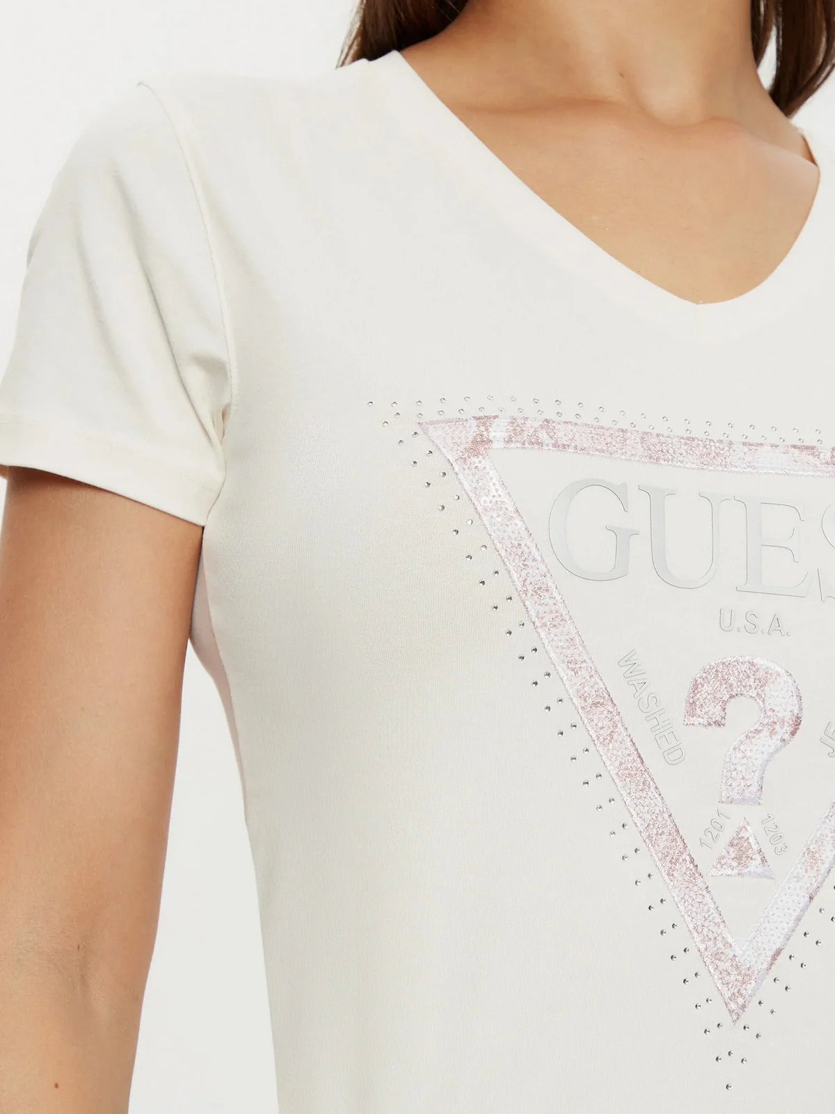 GUESS T-shirt Donna SS VN PYTHON TRIANGLE TEE W5RI21 J1314 G012 Bianco - Image 5