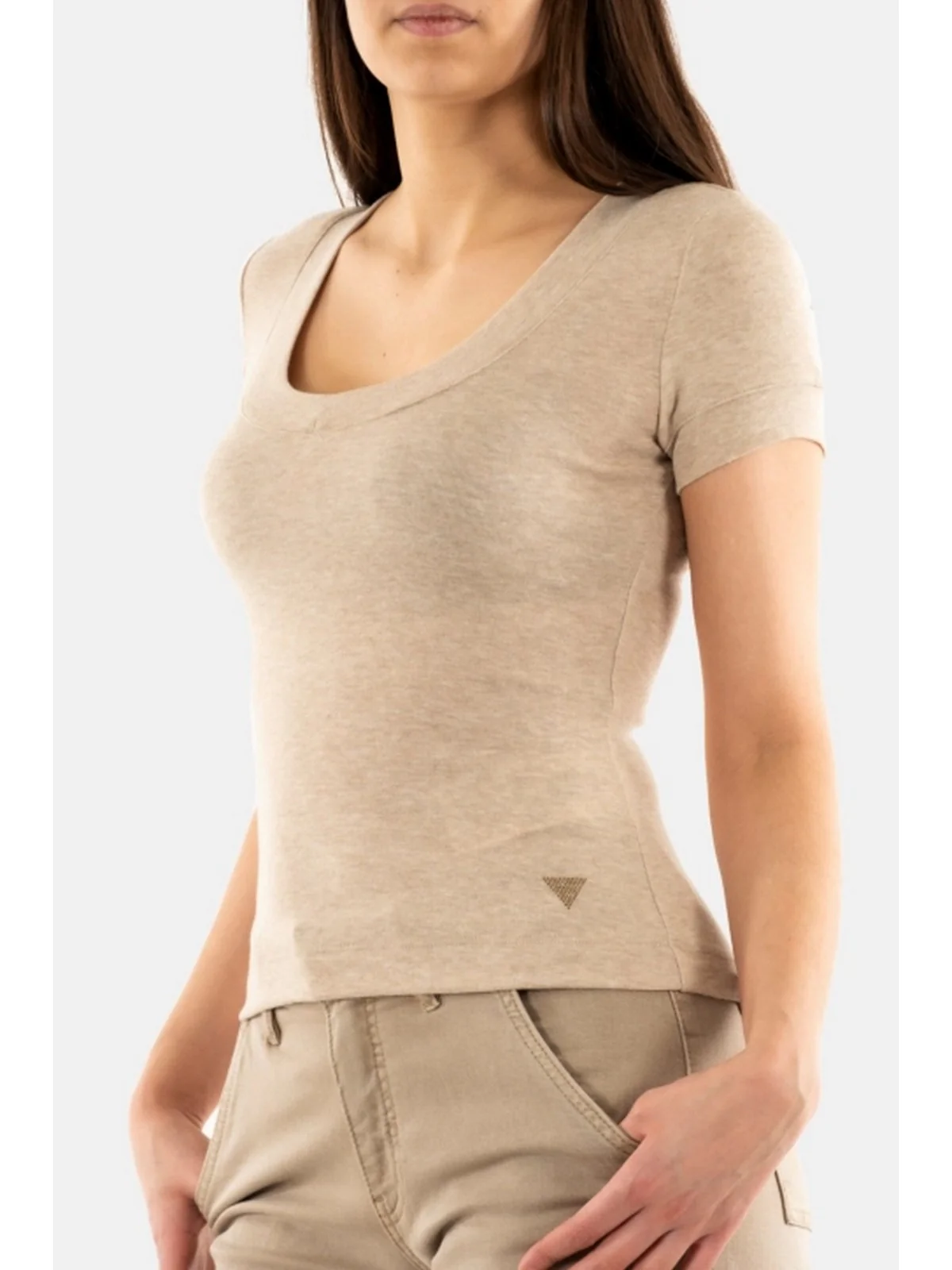 GUESS T-shirt Donna TINA SS V NECK RIBS TOP W5RP17 KCNH2 A90F CEMENTO - Image 2
