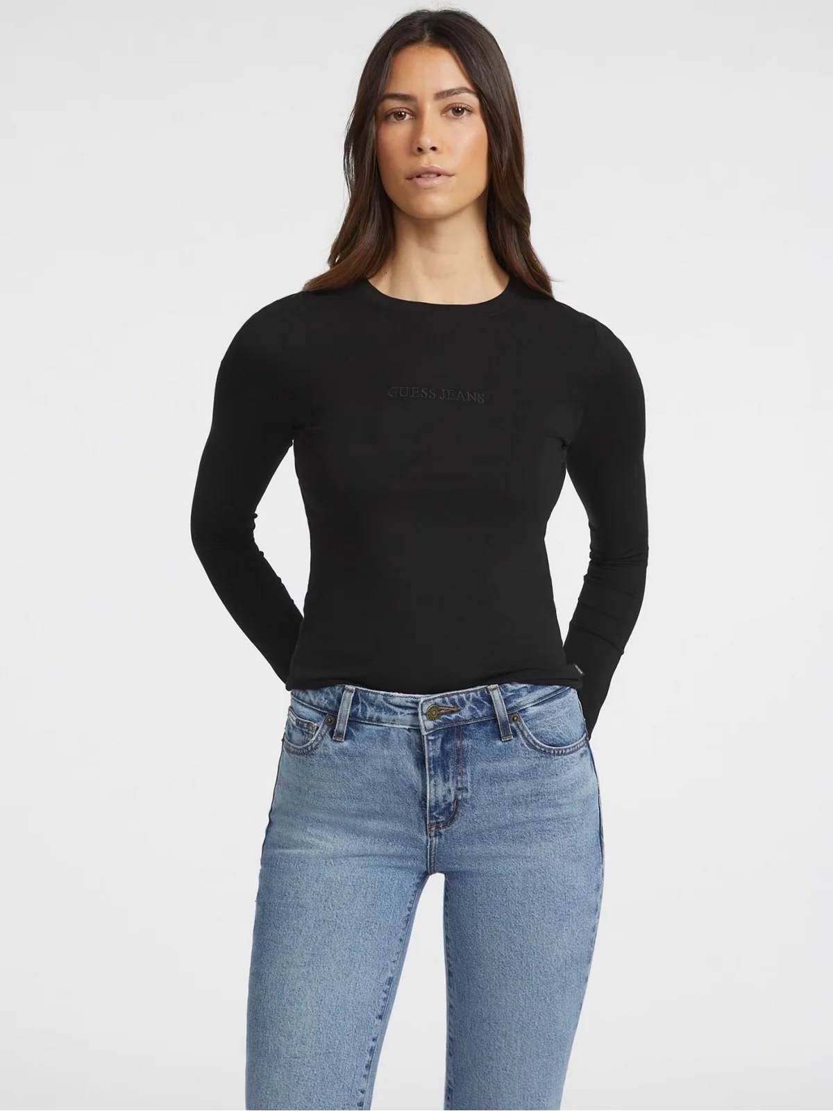 GUESS T-Shirt e Polo Donna GJ LS CN SLIM LOGO EMB TEE W4YI22 J1314 JBLK Jet Black A996 - Image 2