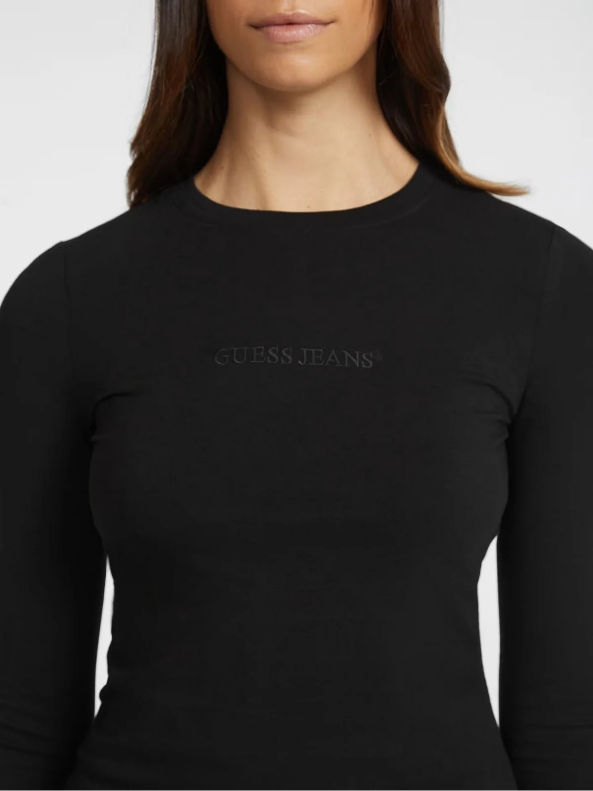 GUESS T-Shirt e Polo Donna GJ LS CN SLIM LOGO EMB TEE W4YI22 J1314 JBLK Jet Black A996 - Image 3