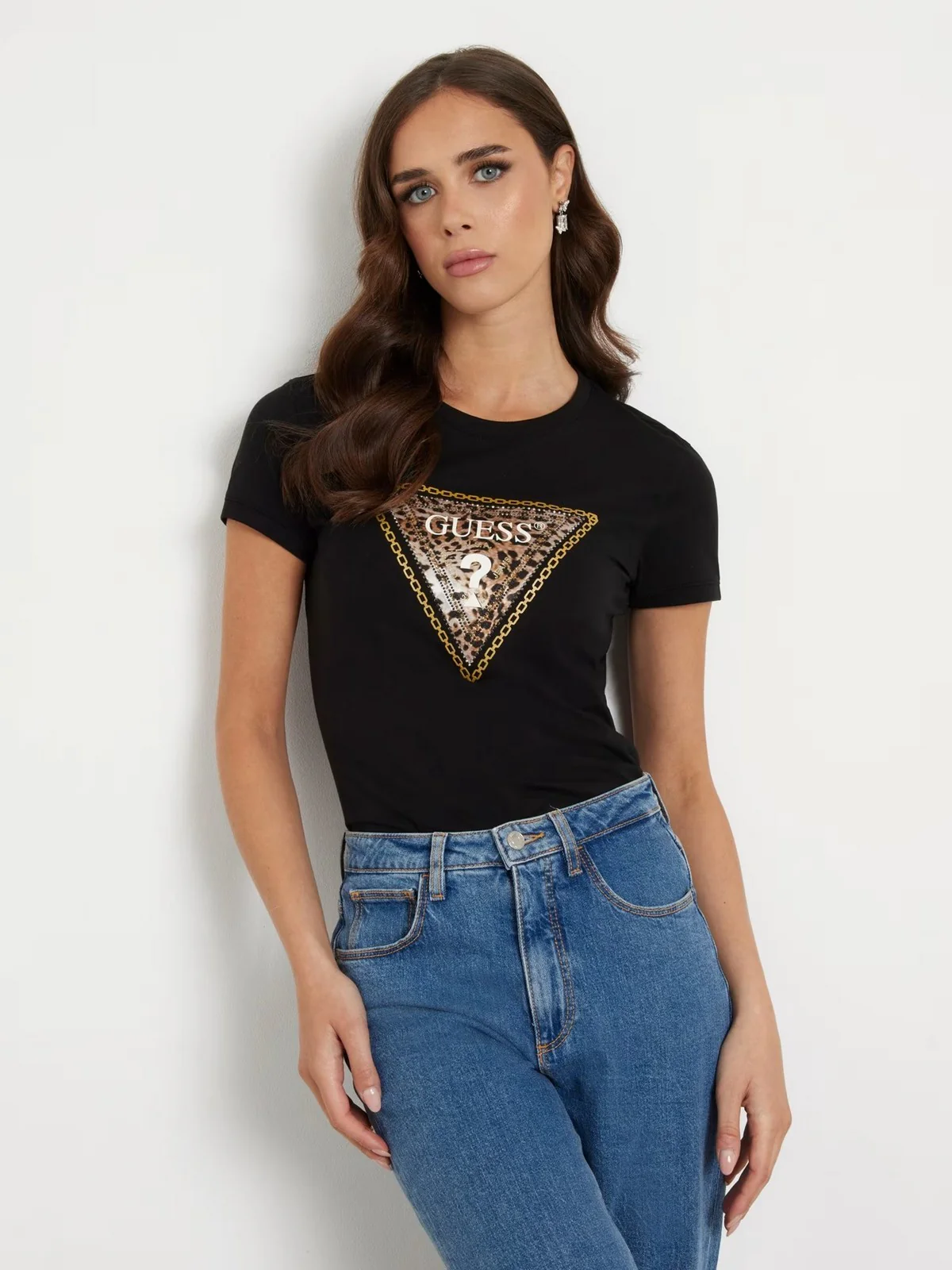 GUESS T-Shirt e Polo Donna SS CN TRIANGLE LEO TEE W4YI40 J1314 JBLK Nero - Image 2
