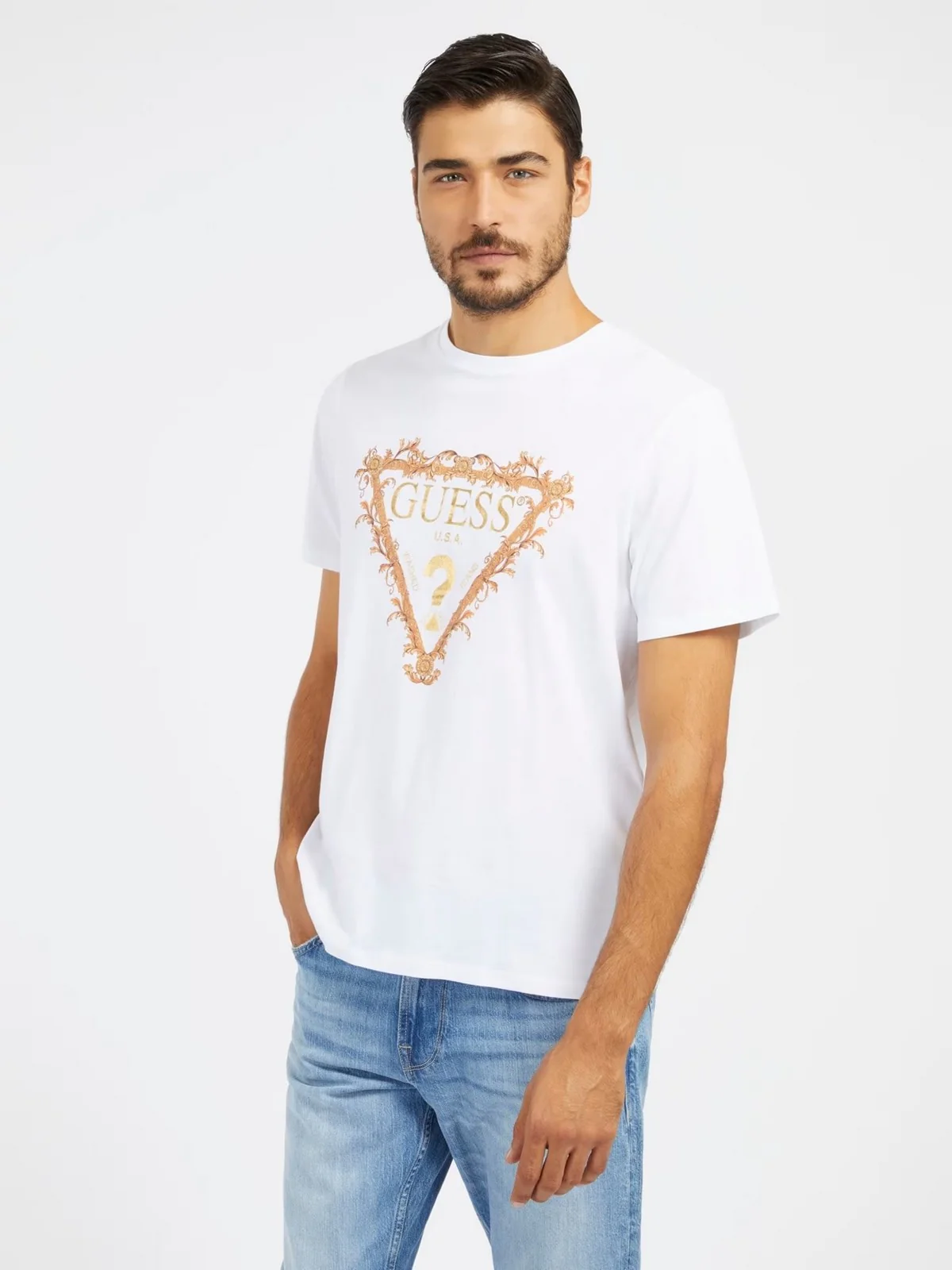 GUESS T-Shirt e Polo Uomo SS BSC GUESS TRI SCR M4RI62 K9RM1 G011 Bianco - Image 2