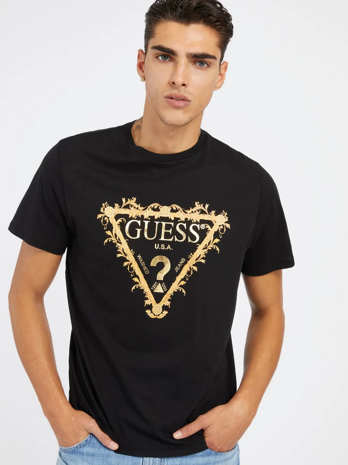 GUESS T-Shirt e Polo Uomo SS BSC GUESS TRI SCR M4RI62 K9RM1 JBLK Nero - Image 2