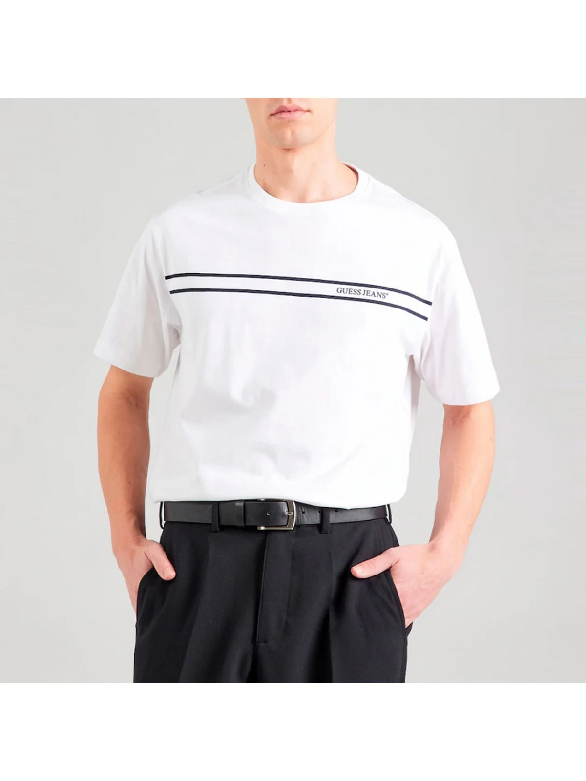 GUESS T-shirt Uomo GJ SS CN REG CHEST STRIPE TEE M5RI78 KCPQ1 G011 PURE WHITE - Image 4