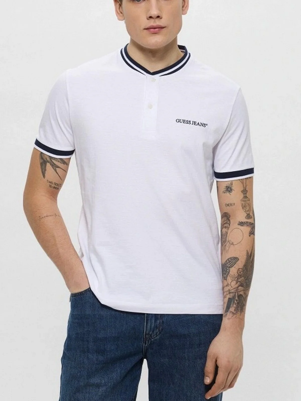 GUESS T-shirt Uomo GJ SS CN REG  HENLEY TEE M5GP49 KCTV1 G011 PURE WHITE - Image 2