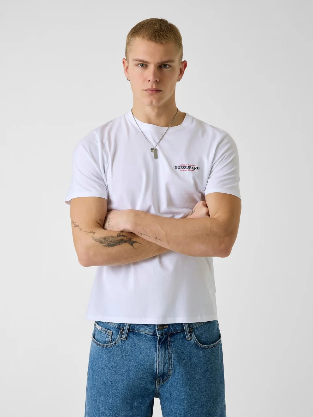 GUESS T-shirt Uomo GJ SS CN SLIM AMERICAN TR TEE M4YI55 K8HM0 G011 PURE WHITE - Image 2