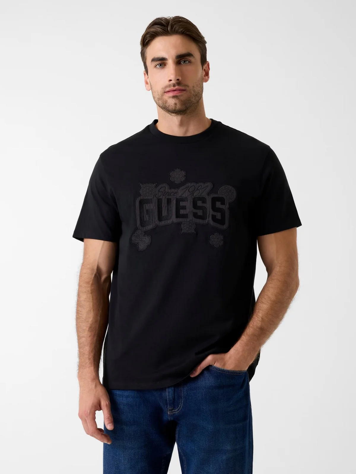 GUESS T-shirt Uomo SS BSC PEONY STITCH TEE M6RI04 I3Z14 JBLK Jet Black A996 - Image 2