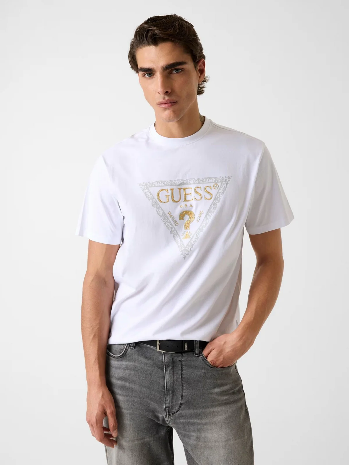 GUESS T-shirt Uomo SS CN GOLDEN TRIANGLE TEE M6RI15 I3Z14 G011 PURE WHITE - Image 2