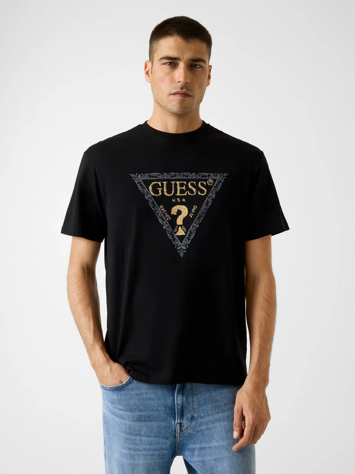 GUESS T-shirt Uomo SS CN GOLDEN TRIANGLE TEE M6RI15 I3Z14 JBLK Jet Black A996 - Image 2