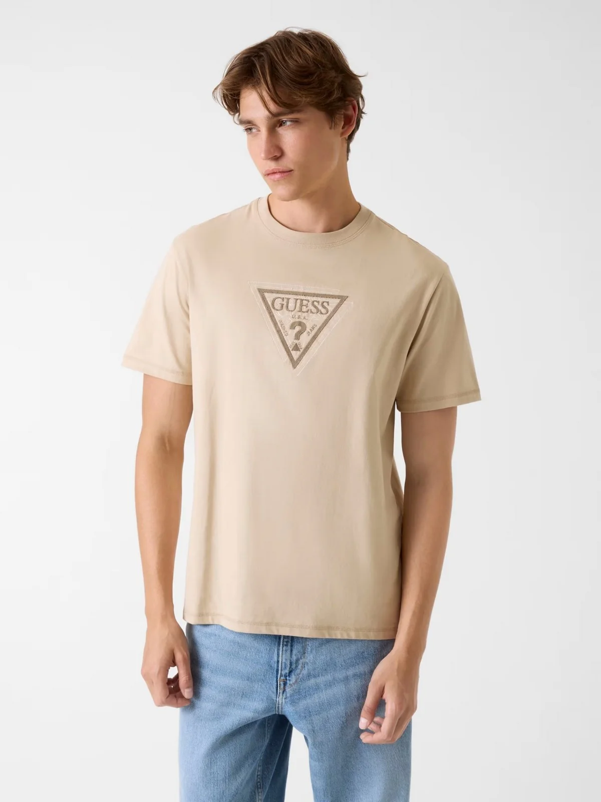 GUESS T-shirt Uomo SS CN TERRY LOGO TEE M6RI23 K8FQ4 G1DR NEUTRAL SAND - Image 2