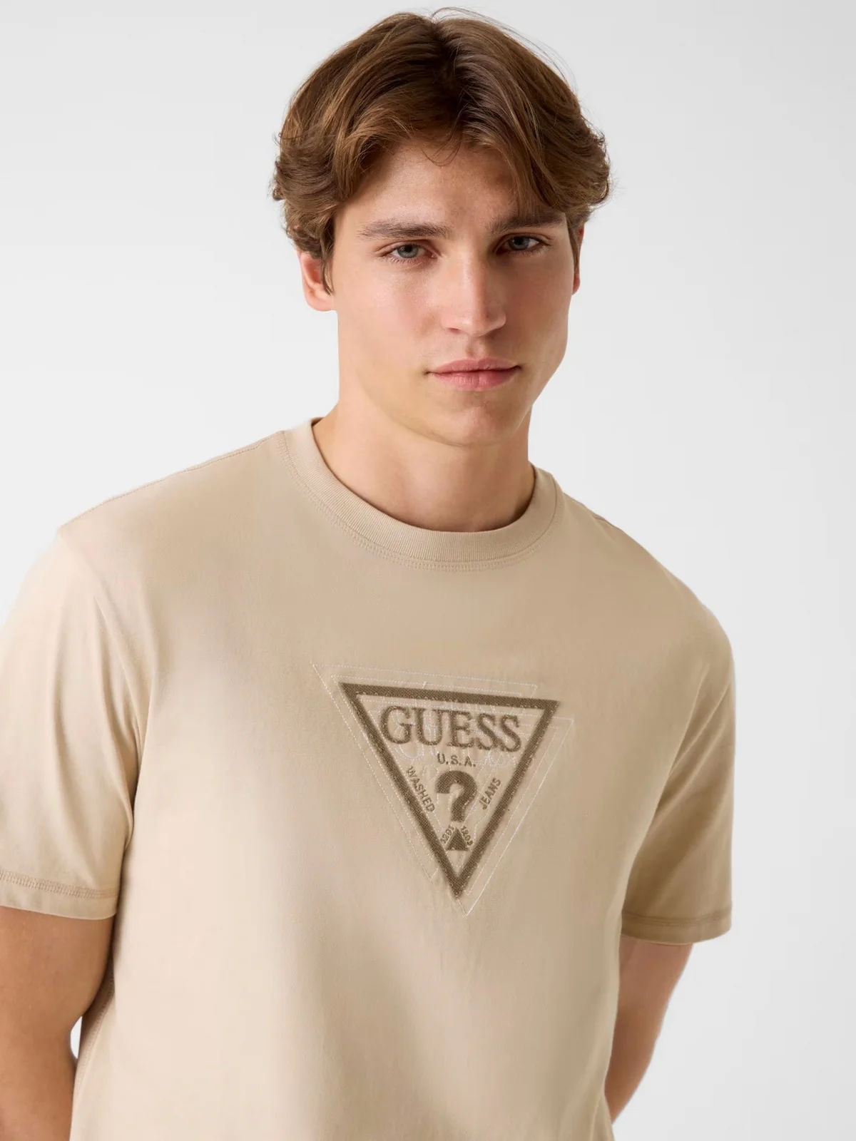 GUESS T-shirt Uomo SS CN TERRY LOGO TEE M6RI23 K8FQ4 G1DR NEUTRAL SAND - Image 4
