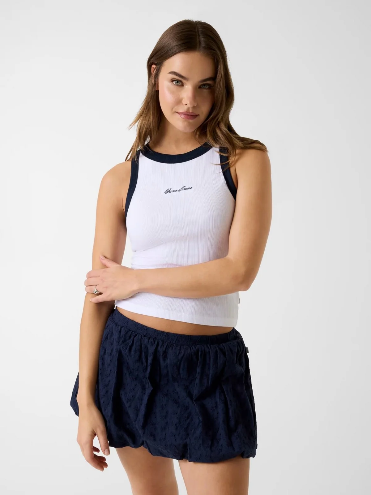 GUESS Top Donna GJ EMBRO RINGER TANK TOP W6GPZ8 KF641 G011 PURE WHITE - Image 2